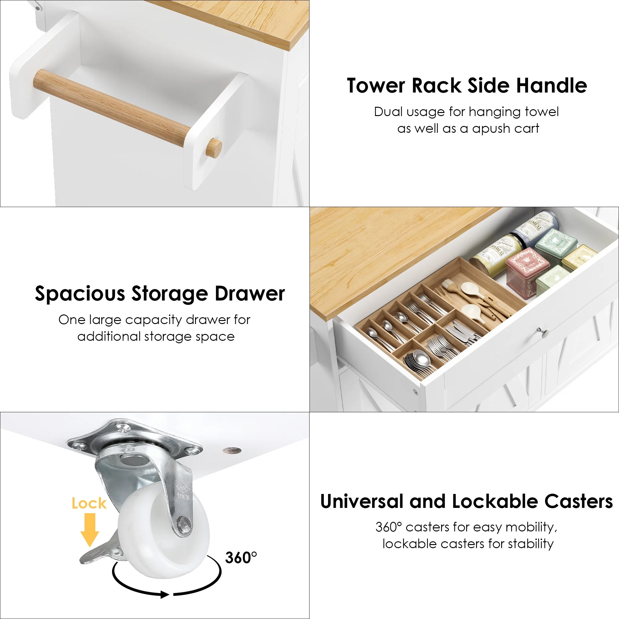 Kitchen Island with Storage, 27.6" W Wood Kitchen Island Cart with Drop Leaf, White Rolling Cart with Lockable Wheels - Image 7