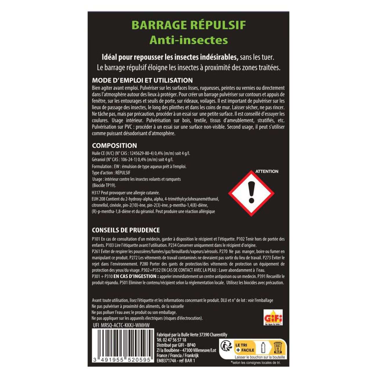 Répulsif barrage anti insectes 1 L