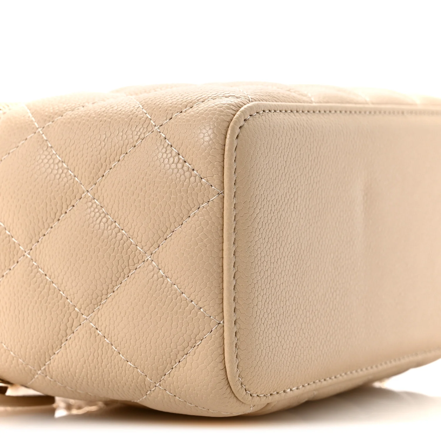 Caviar Quilted Small Tiny CC Vanity Case With Chain Beige