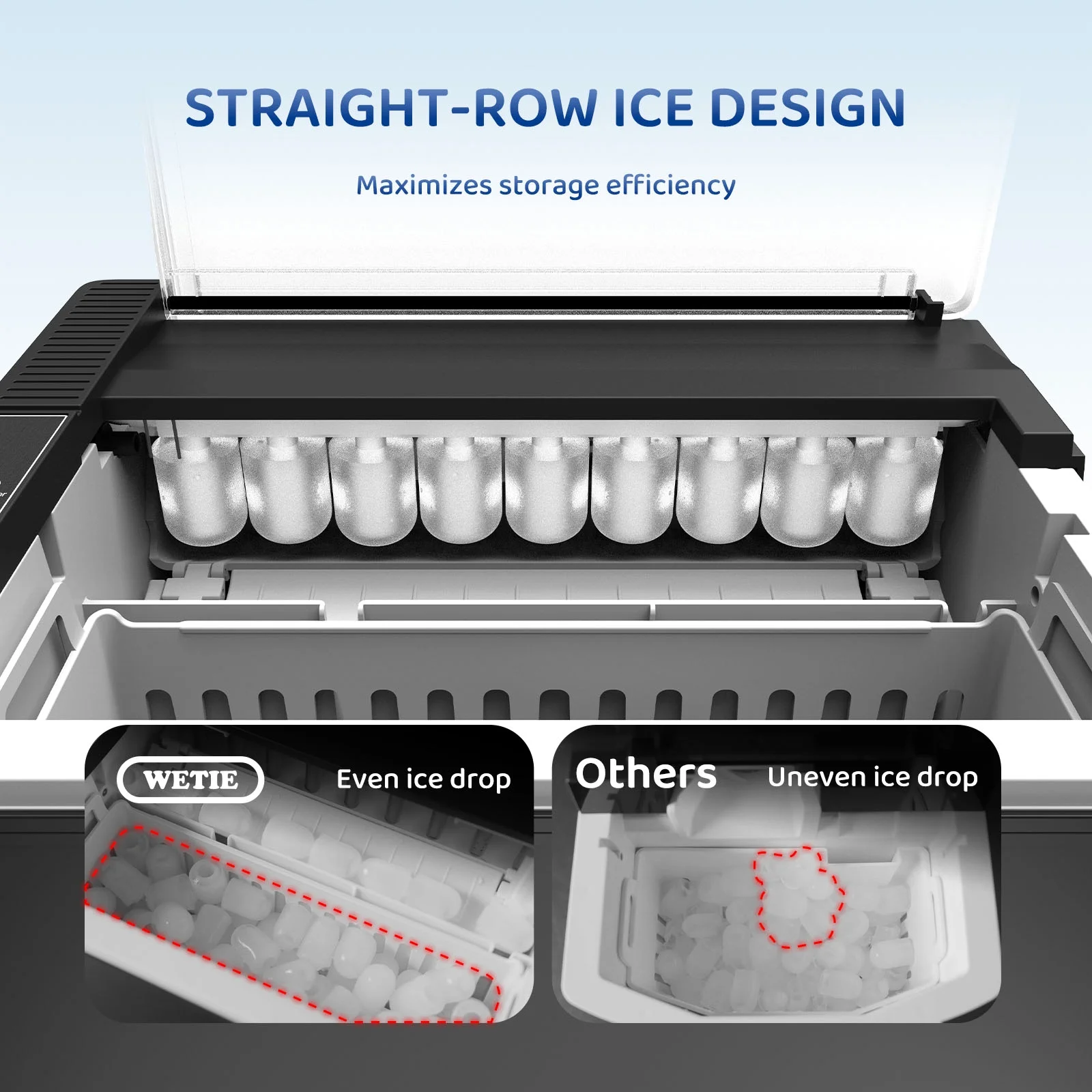 Countertop Ice Maker, 9 Bullet Ice Cubes in 6 Mins, 2 Ice Sizes, 26 lbs/24H with Removable Washable Ice Tray Scoop, with Self Cleaning Function for Home/Kitchen/Camping/Party Image 3