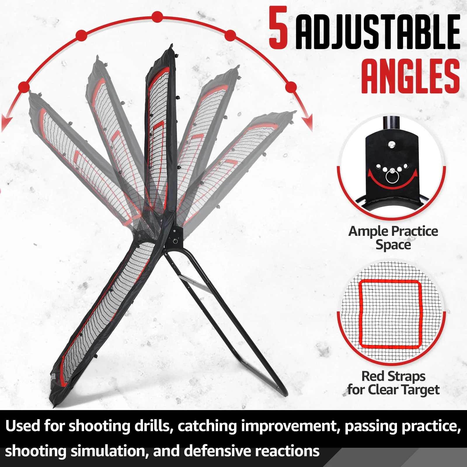 Lacrosse Rebounder, 4x7FT/4x6FT Lacrosse Rebound for Backyard with 5 Rebound Angles, Target Strip, Bounce Back Net Perfect for Lax Baseball Volleyball Soccer Practice - Image 5