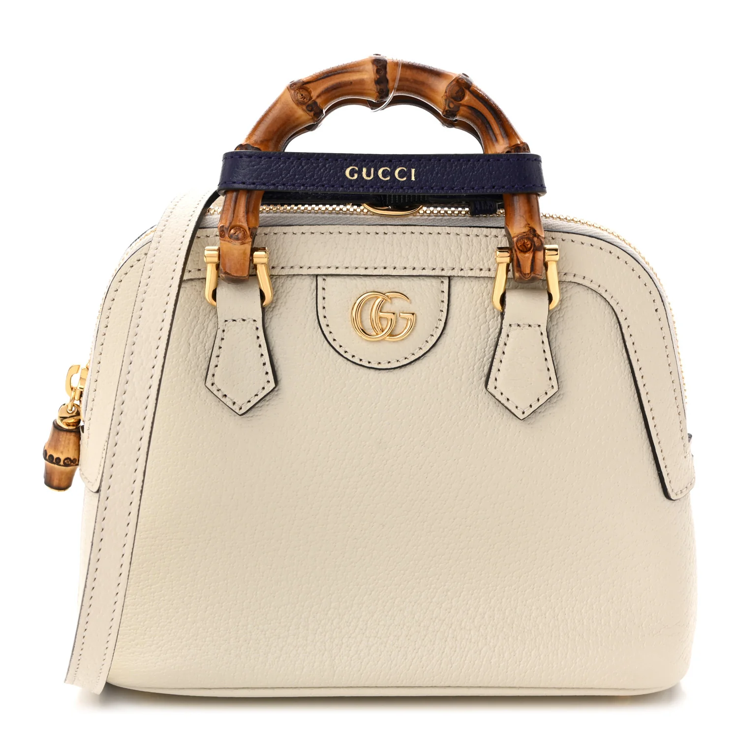 Textured Dollar Calfskin Mini Diana Dome Tote Bag White