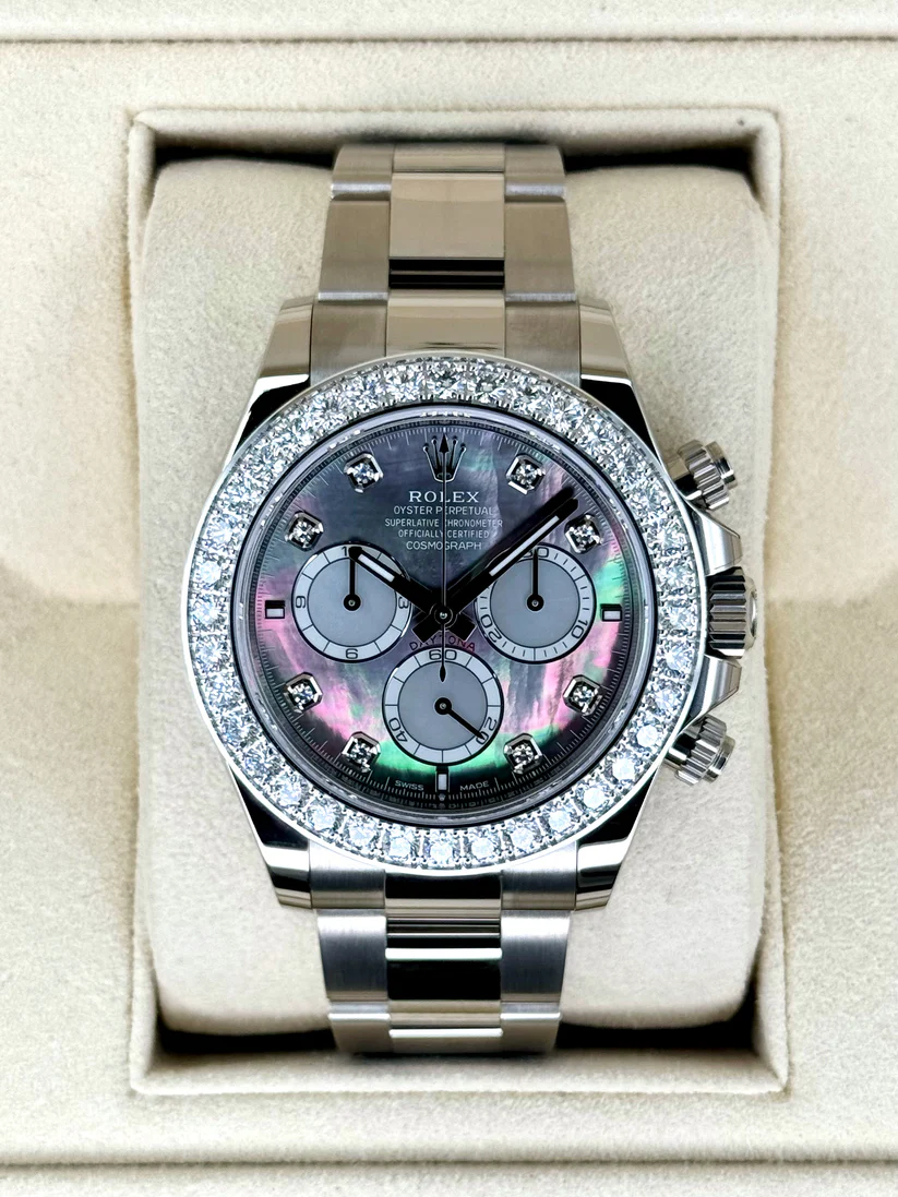 [Super Clone]Rolex Cosmograph Daytona 40mm White Gold Mother of Pearl Dial Diamond Bezel - 126579RBR