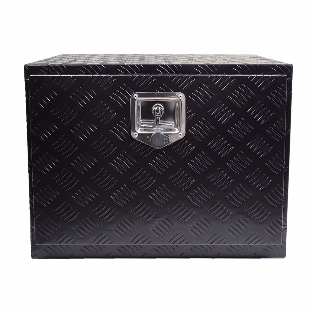 findmall 24 Inch Aluminum Diamond Plate Tool Box Trailer Tongue Box Chest Box Pickup Truck ATV Underbody RV Storage Box Organizer With Lock Key, Black