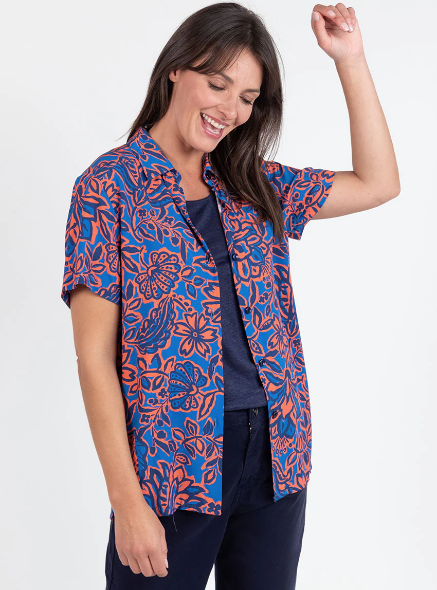 Chemisier femme en viscose imprimé floral bleu