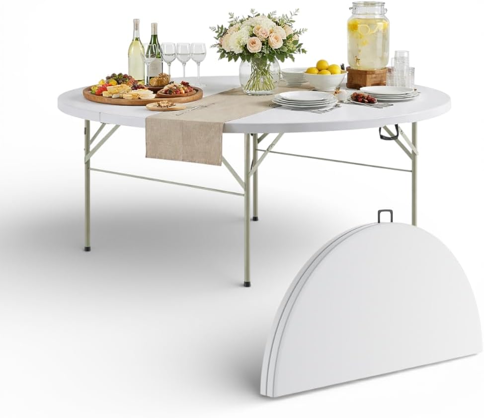 6 Ft Round Bi-Fold Folding Table with Carry Handle, 72