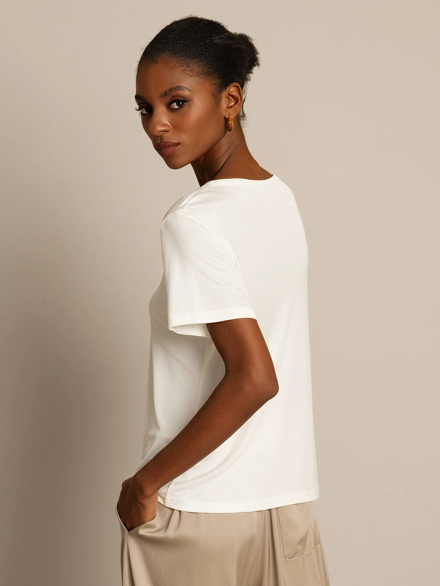 Women's Pure Silk Jersey Short Sleeve Round Neck T-Shirt