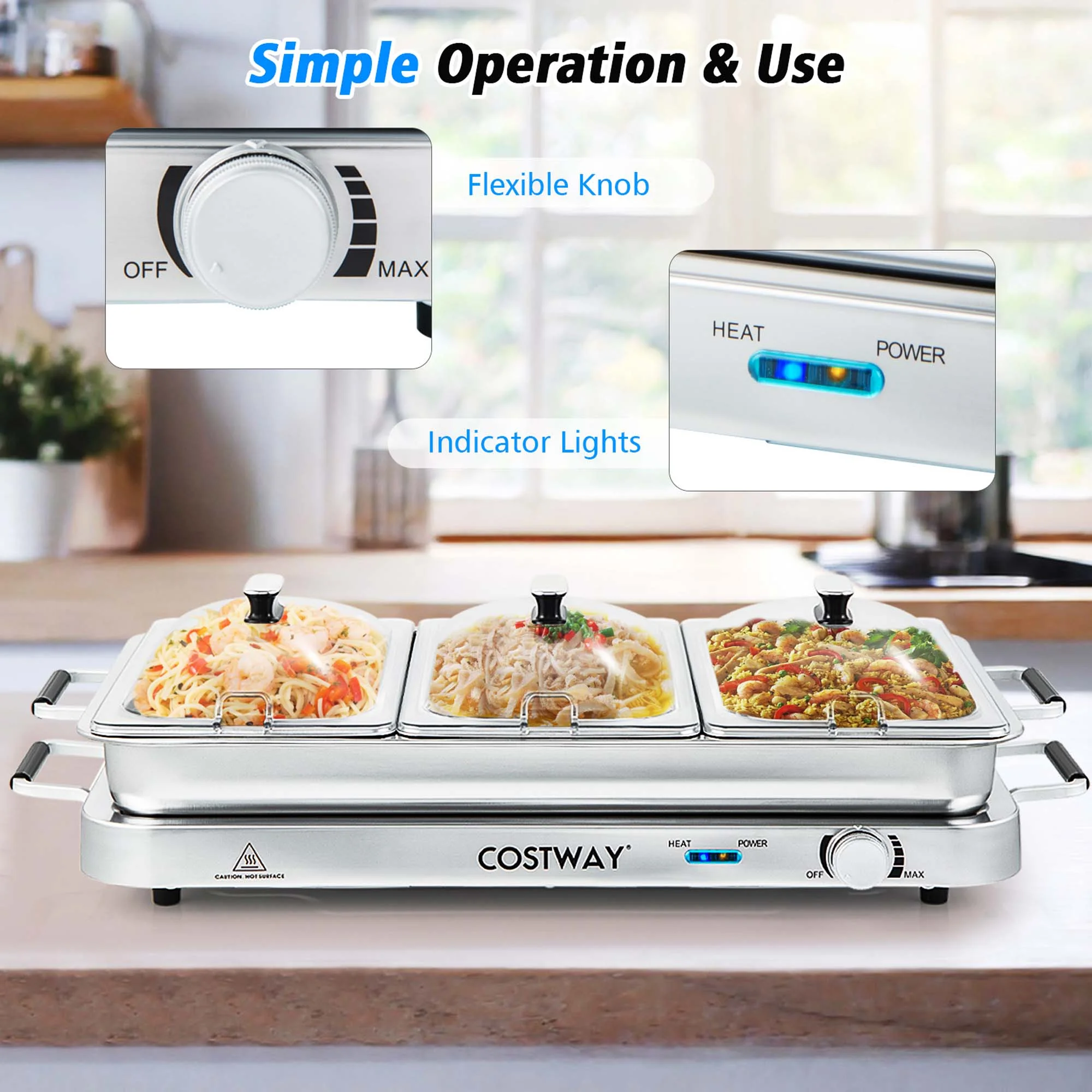 Food Warmer Buffet Server 450W Stainless Steel Electric Warming Tray for Parties - Image 7