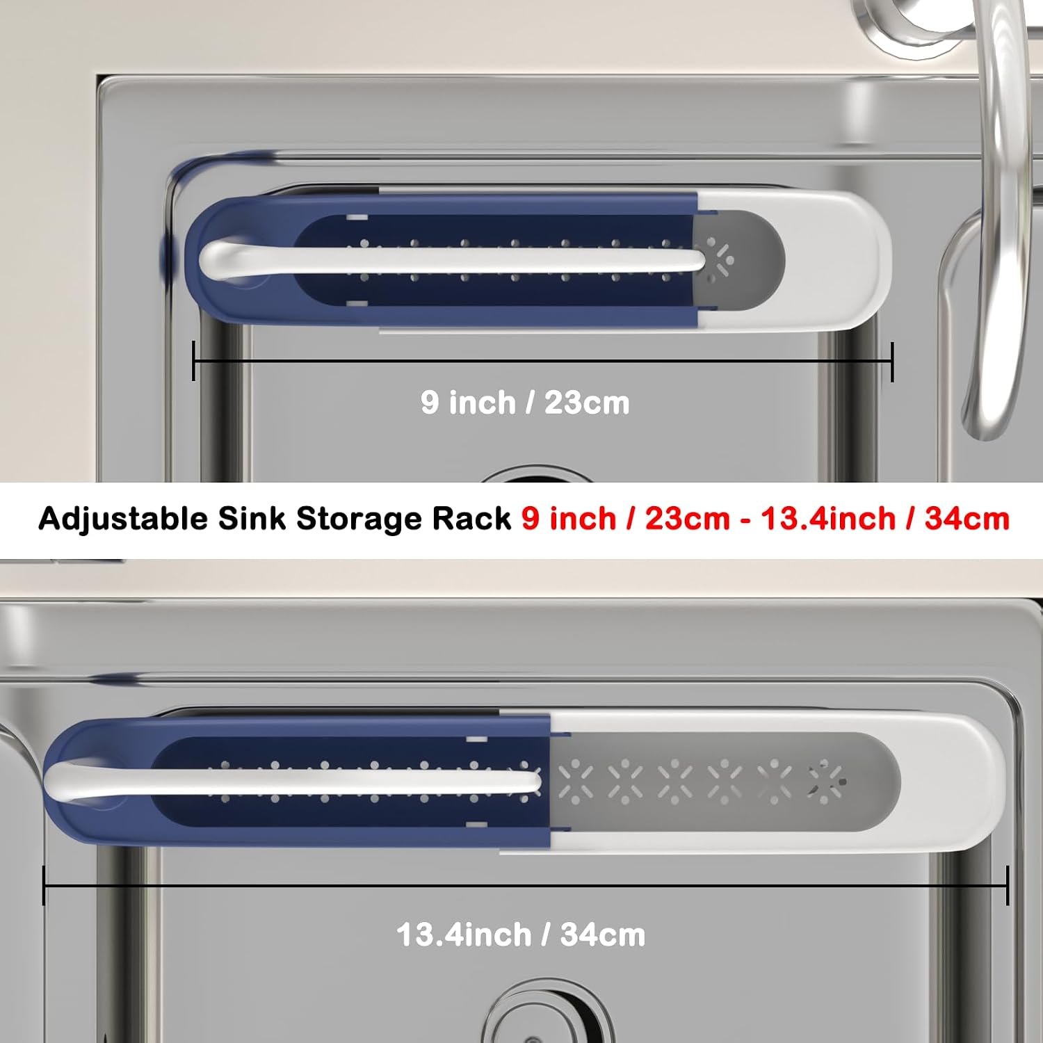 Telescopic Sink Storage Rack with 2 Sponges - Sink Caddy Sponge Holder for kitchen sink(Blue)