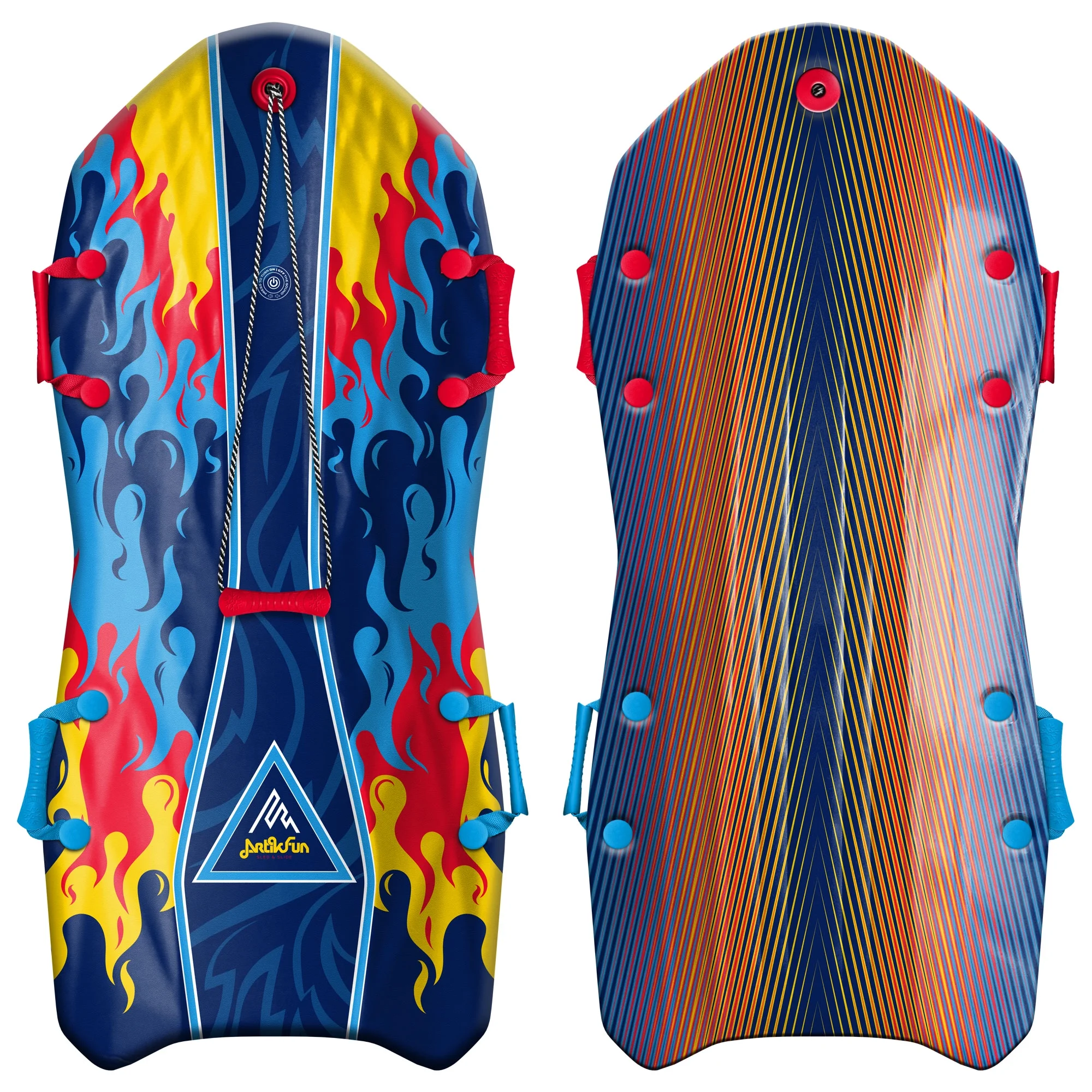 Artikfun Viperrari Premium Foam Snow Sled with Sound Effect 2 - Pack | Includes Motion Activated Sound Effect | Tow Rope and Handles | 50in - 127cm Design Length | Blue Burns