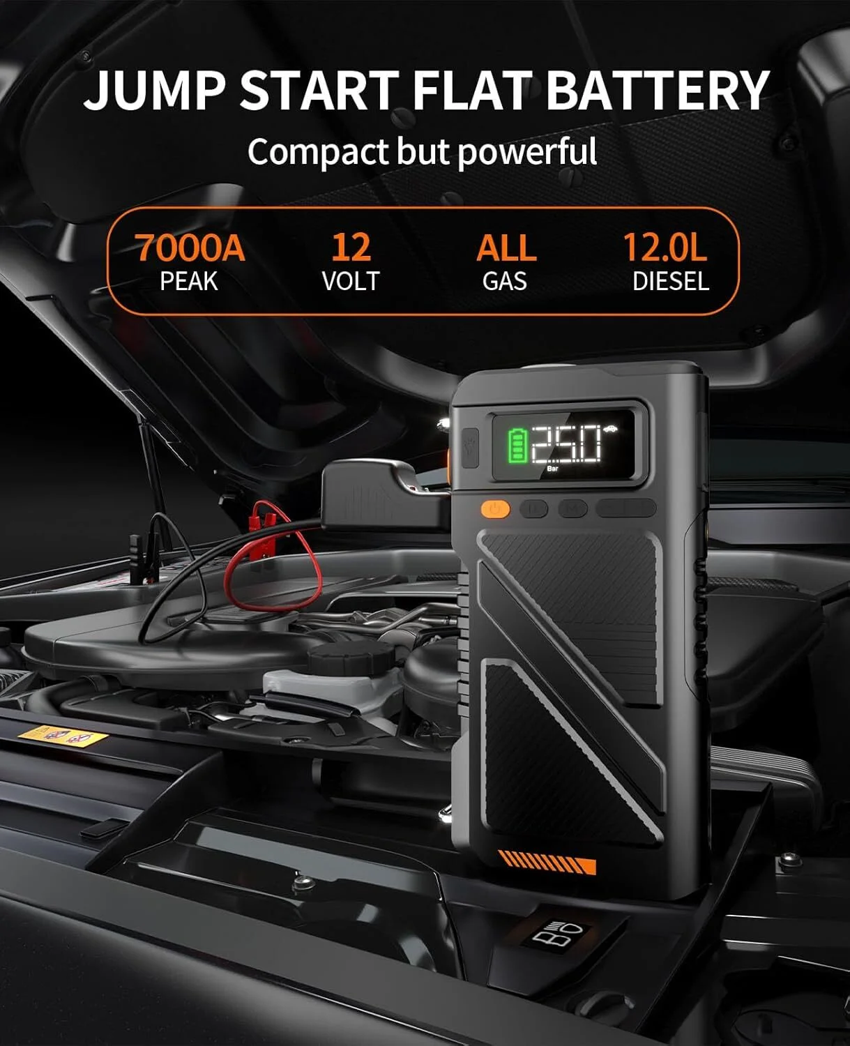 Geeneu 7000A Jump Starter with Air Inflator & Deflator Compressor, 9 - in - 1 Portable 12V Car Battery Jump Box Power Pack for All Gas/12 L Diesel Engine with 150PSI Tire Inflator & Extended Jumper Cable