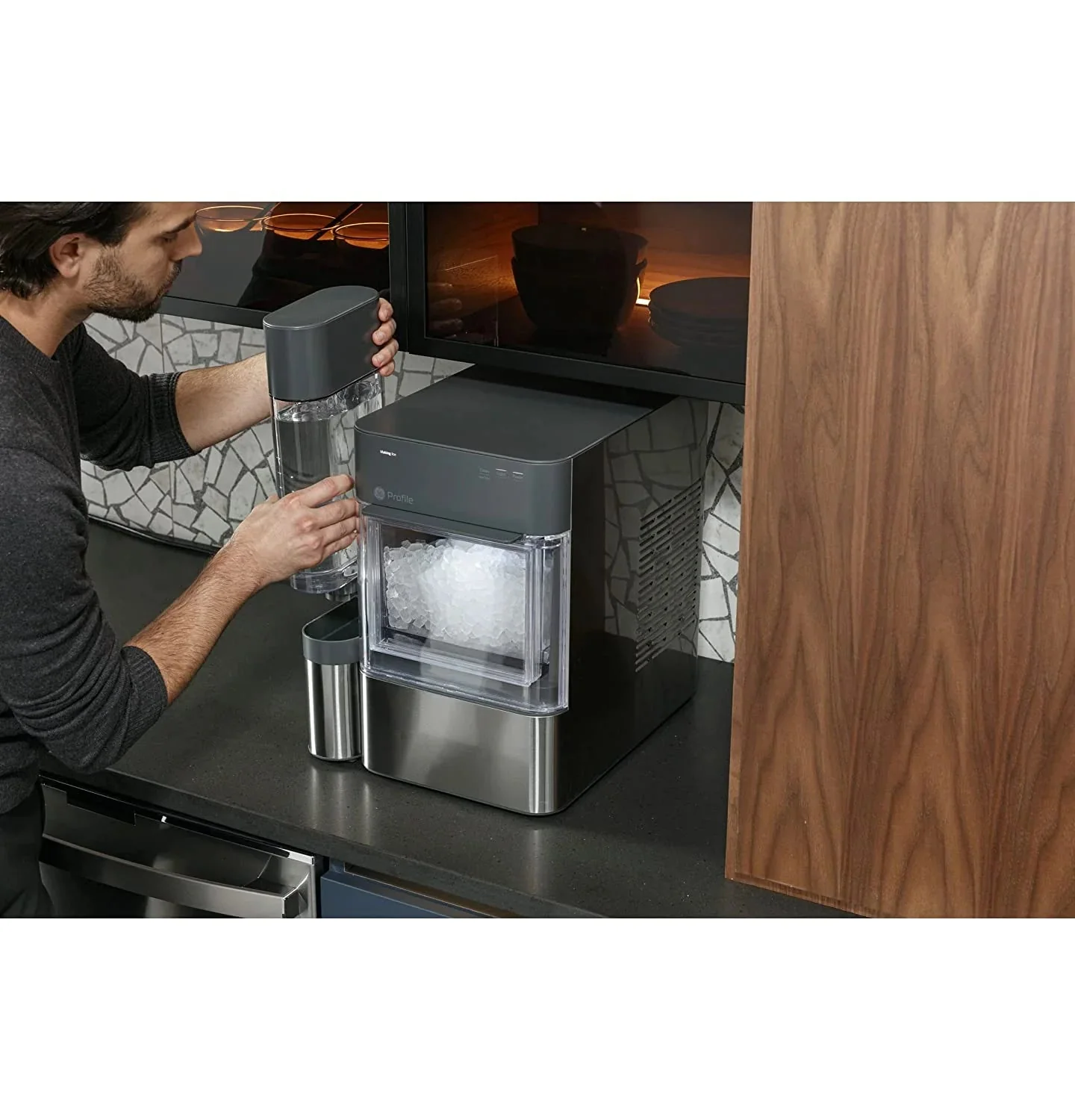 2.0 Countertop Nugget Ice Maker | Ice Machine with Wifi Connectivity | Smart Home Kitchen Essentials | Black Stainless