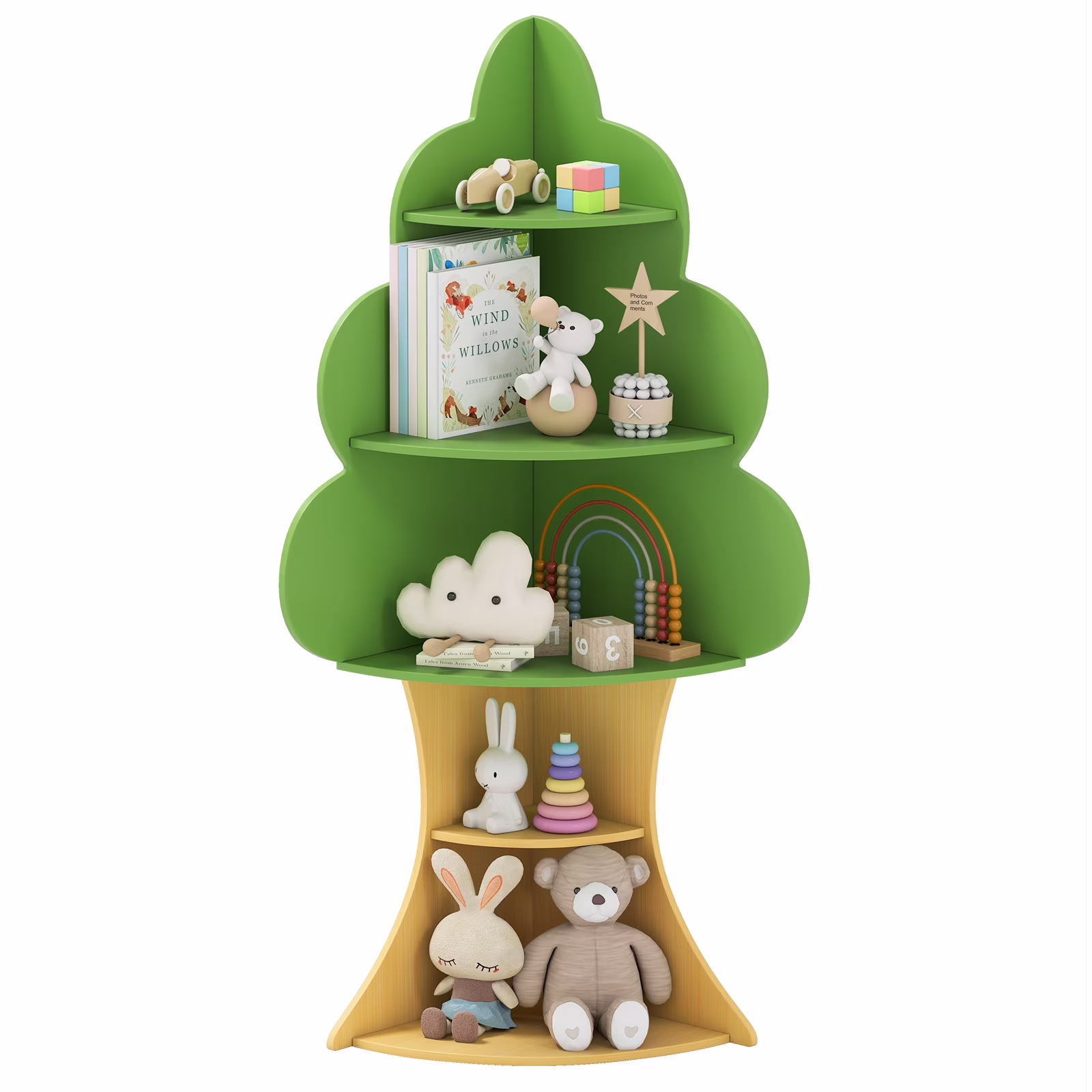 INFANS Tree Kids Bookshelf, Wood 5 - Tier Corner Bookcase, Baby Montessori Shelf Rack Children'S Bookcase, Toy and Book Toddler Storage Organizer for Preschool, Kids Room, Playroom Boy Girls Gift