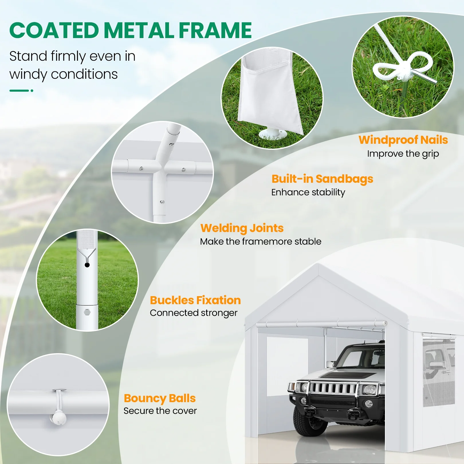 Hoteel 12'x20' Large Heavy Duty Car Tent with Steel Frame, Portable Garage Wedding Tent Gazebo Big Tents Carports Shelter with Waterproof Top Cover, All-Season Tarp for Outdoor Party Birthday, White(12??0 with Sidewalls/White)
