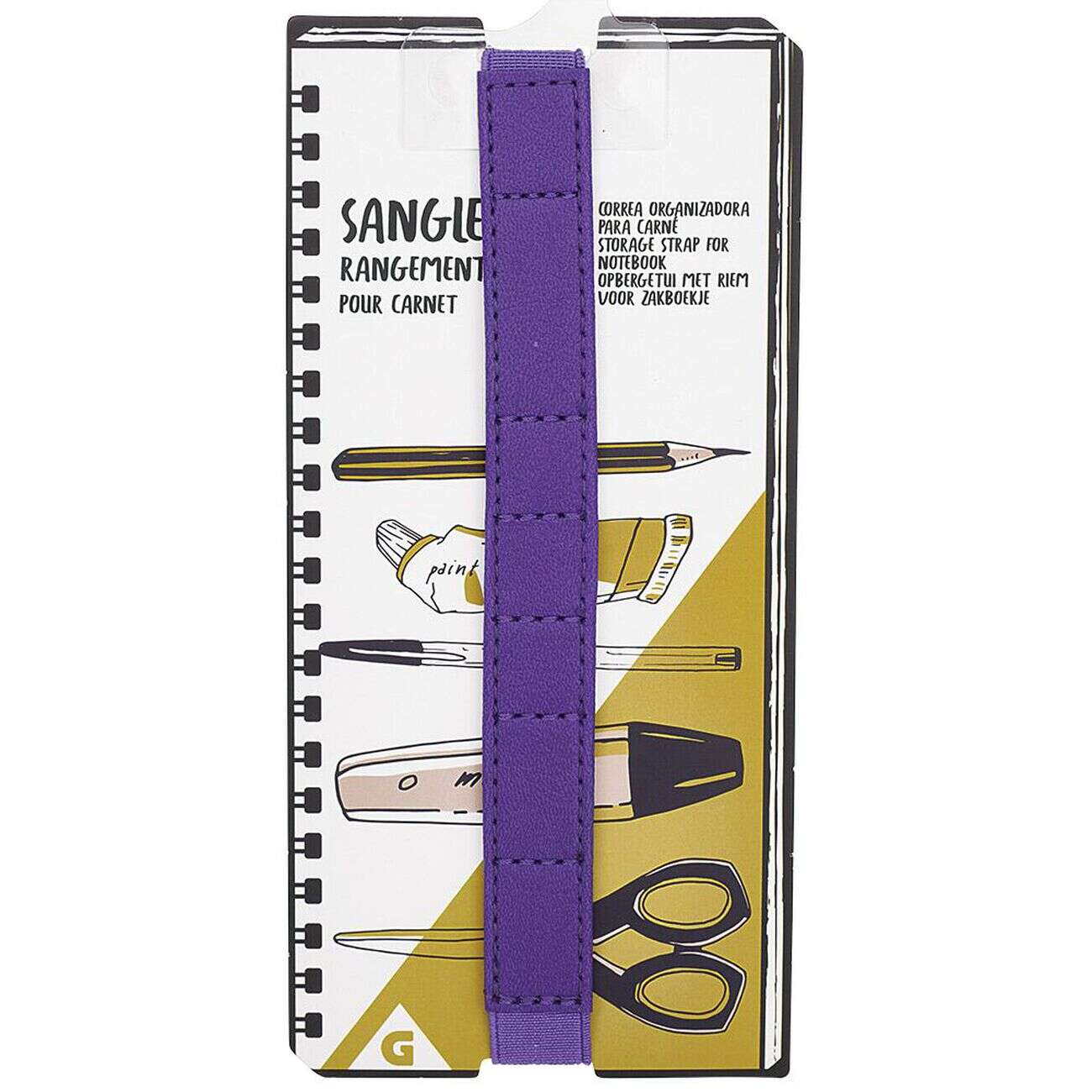 Sangle de rangement stylo pour cahier effet simili violet