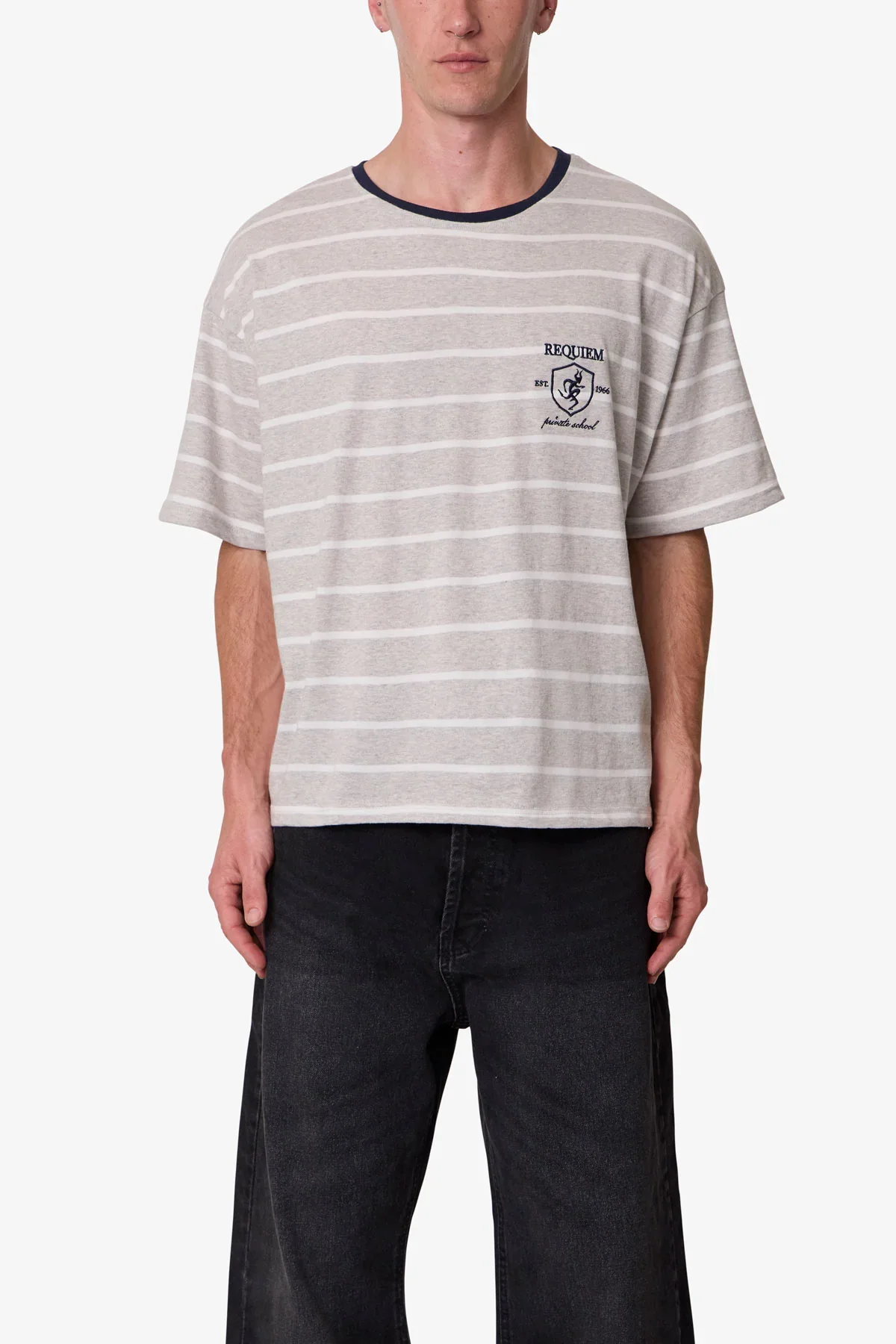 Striped Requiem Tee - Grey/White