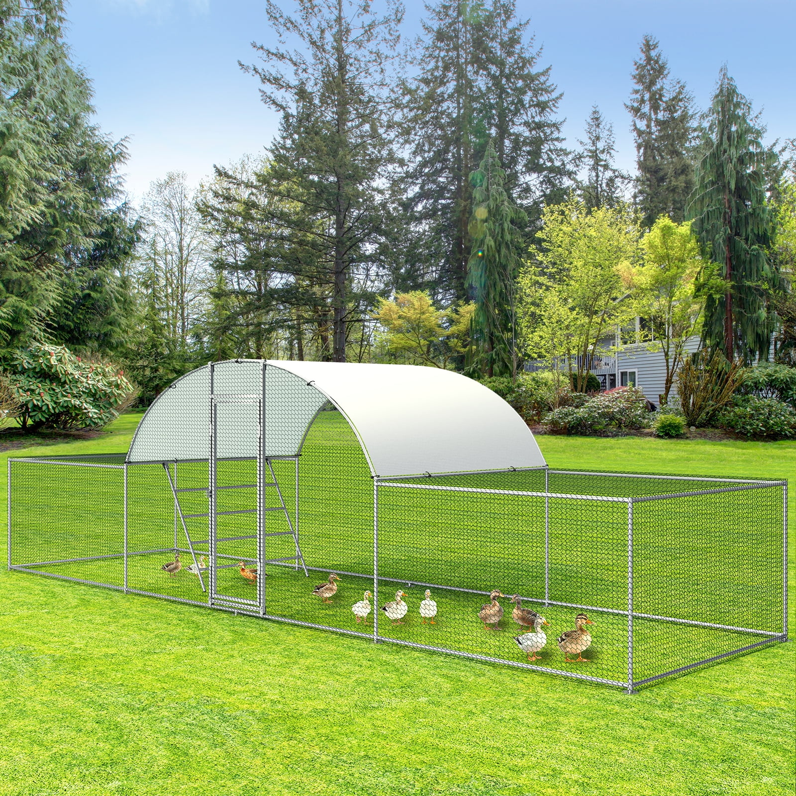 Arlopu Large Metal Chicken Coop, 23FT Walk - in Poultry Cage Chicken Playpen Hen House Rabbits Habitat Cage with Waterproof Cover