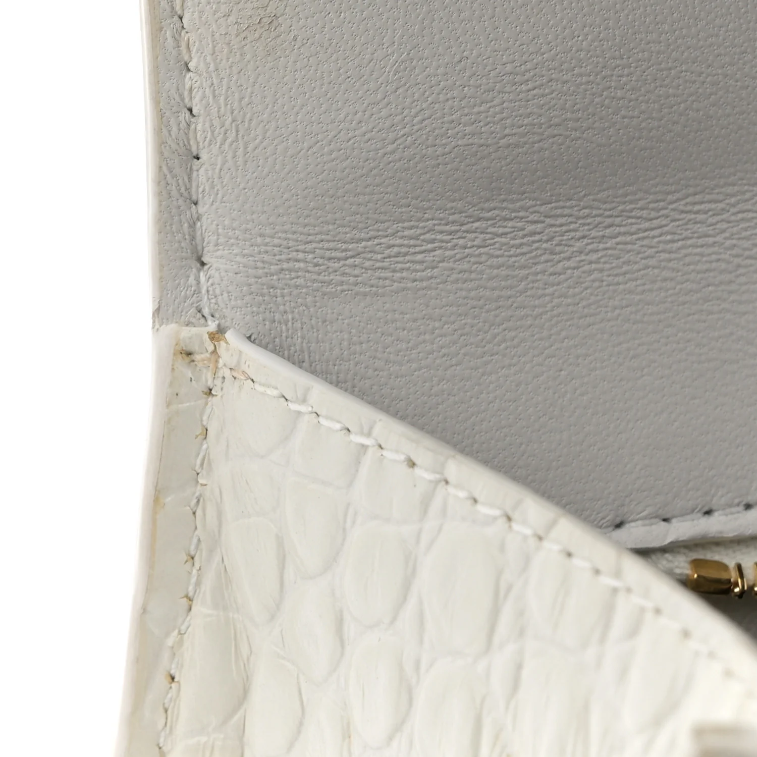 Calfskin Crocodile Embossed Small Hourglass Top Handle Bag White