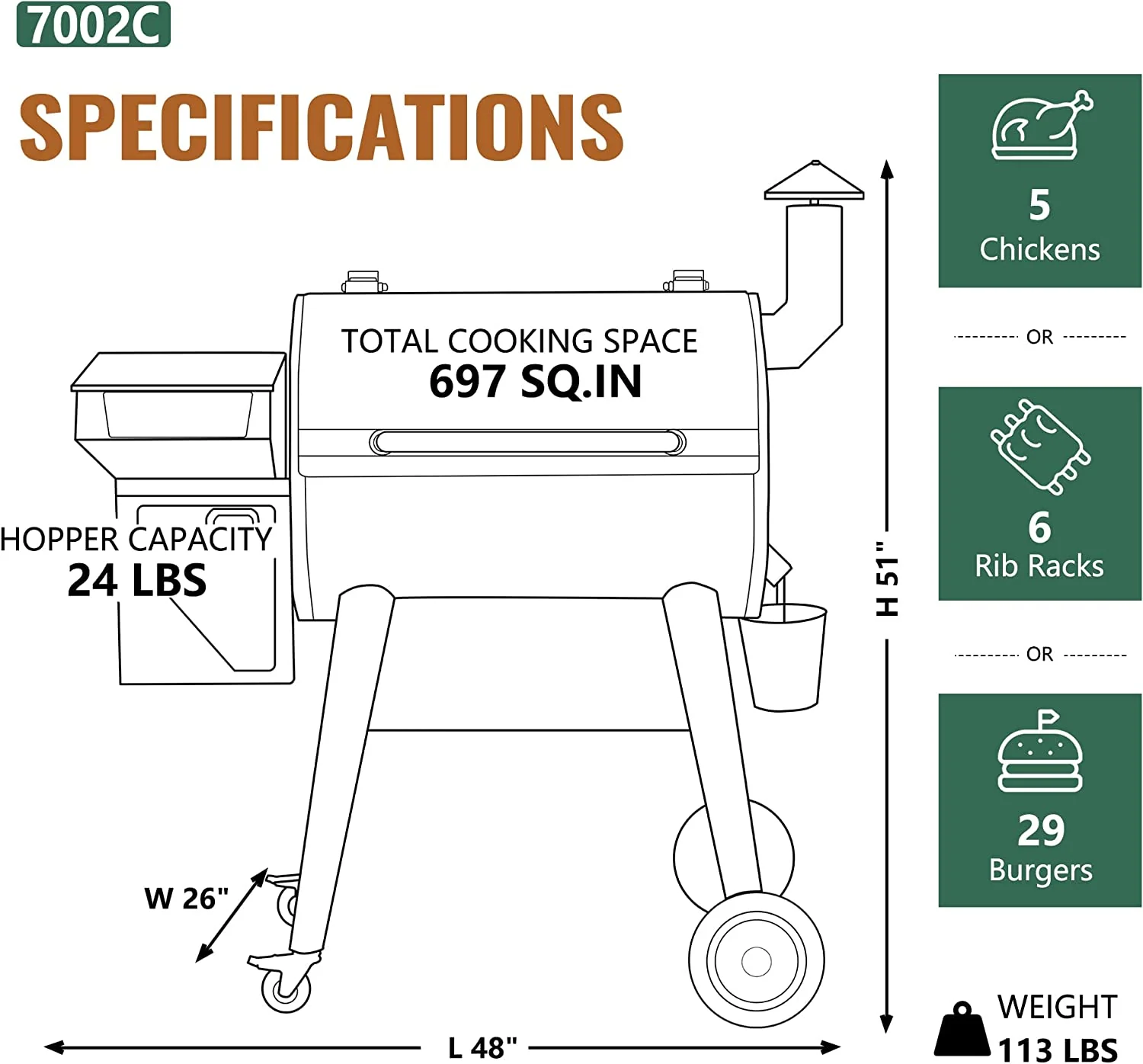 Grills ZPG-7002C3E 697 sq. in. Pellet Grill & Smoker Bronze