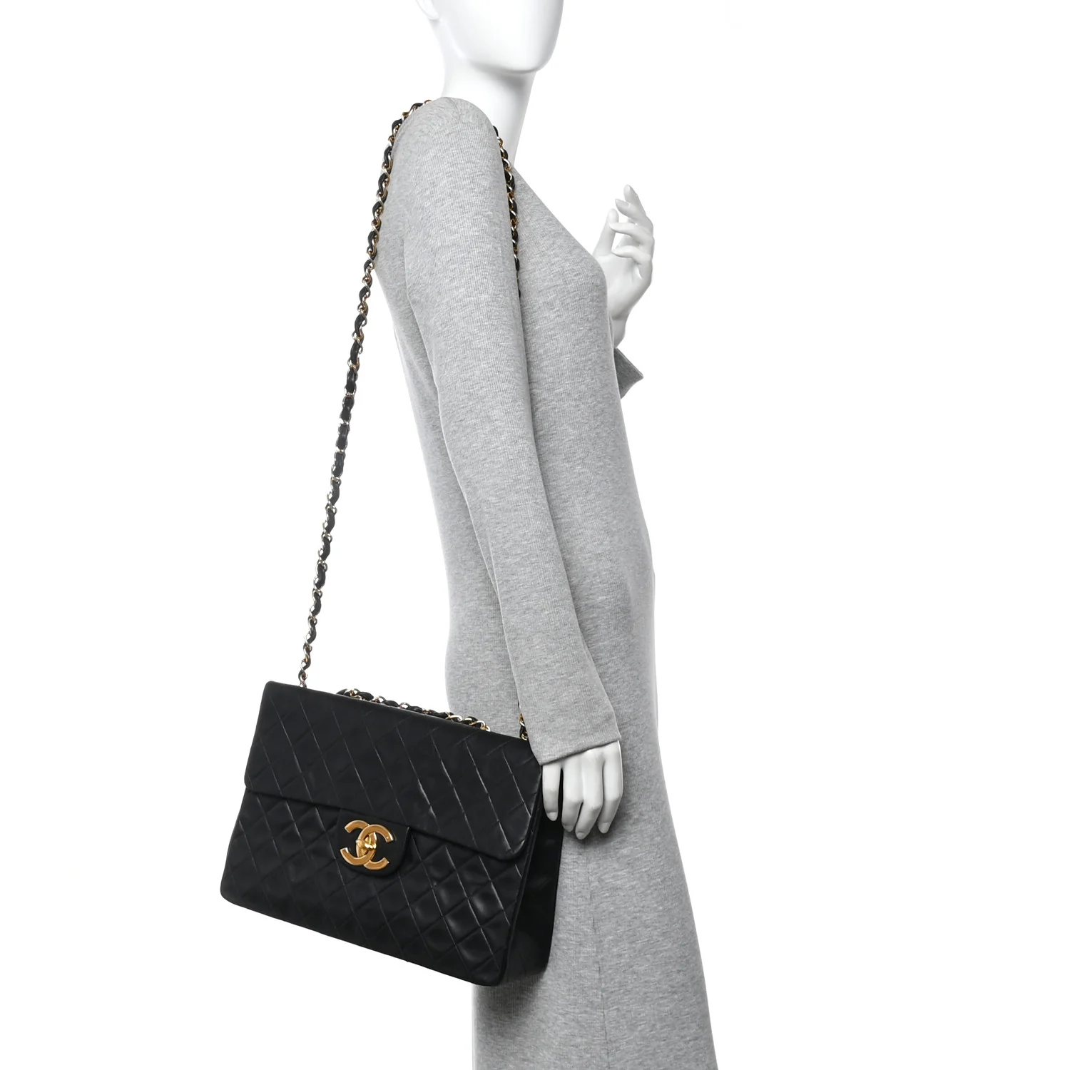 Lambskin Quilted XL Jumbo Single Flap Black