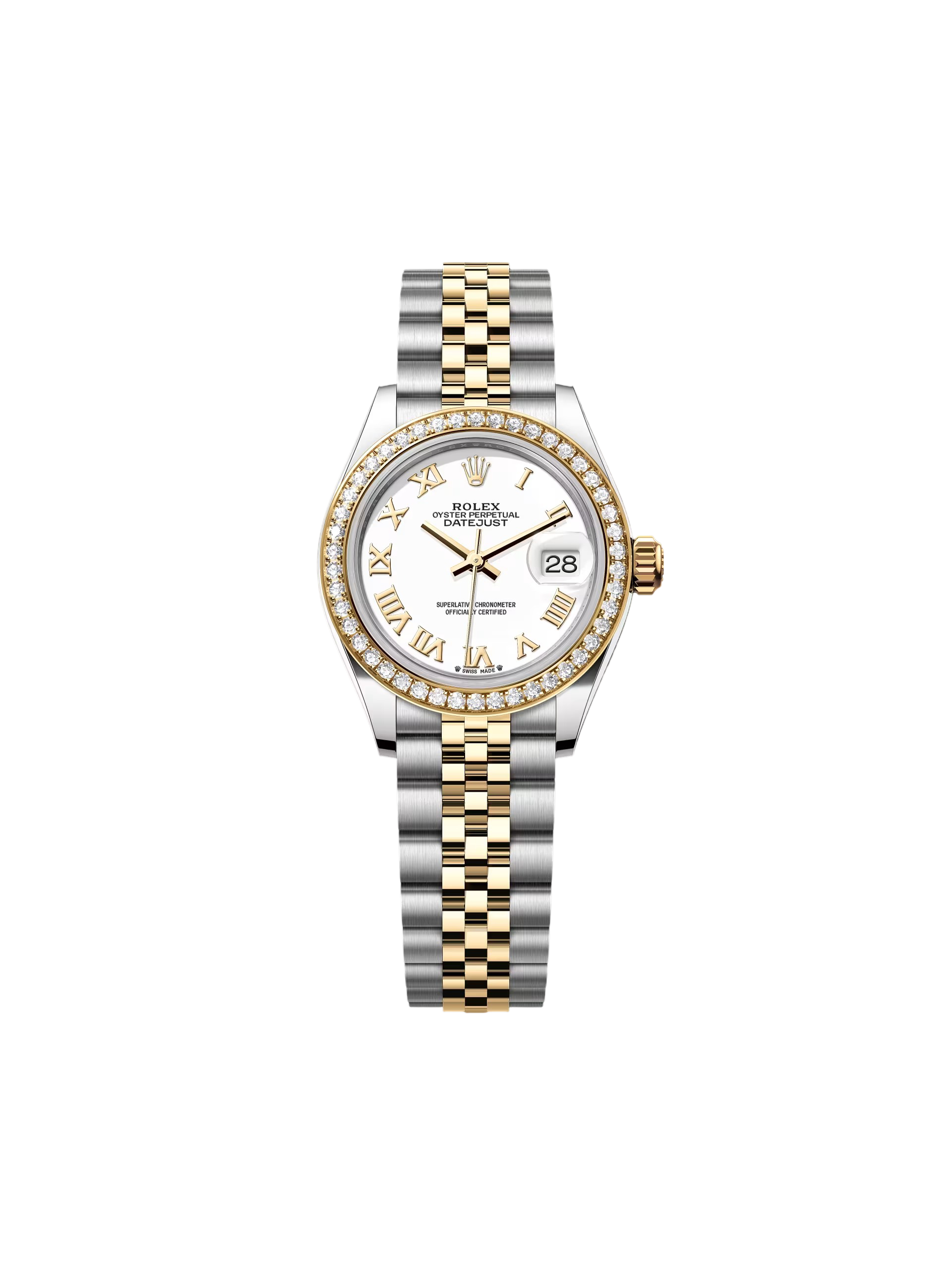 【Super Clone】RLX Lady-Datejust 28mm 279383RBR White Roman Dial Yellow Rolesor Oyster Bracelet