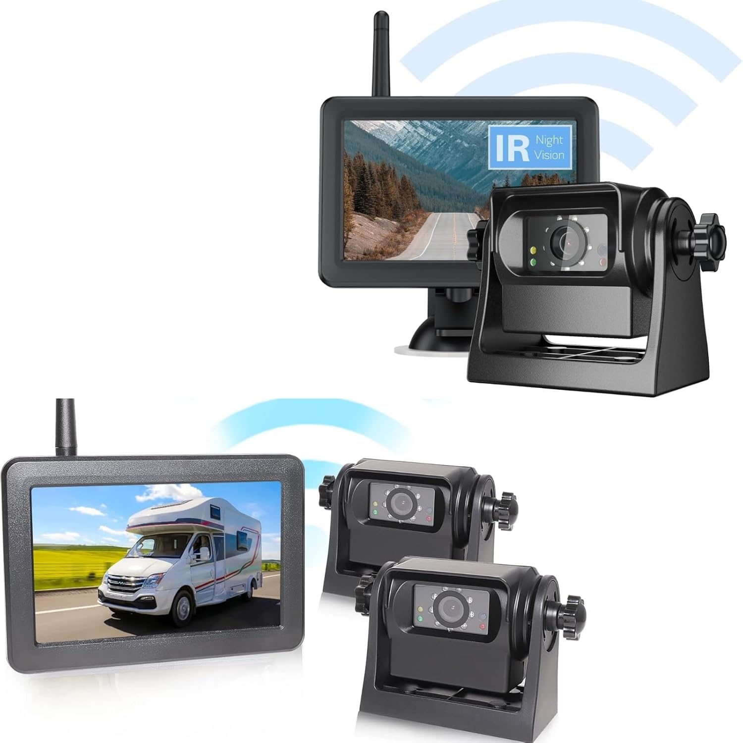 3x Wireless WiFi Magnetic Backup Cameras 1080P HD 5