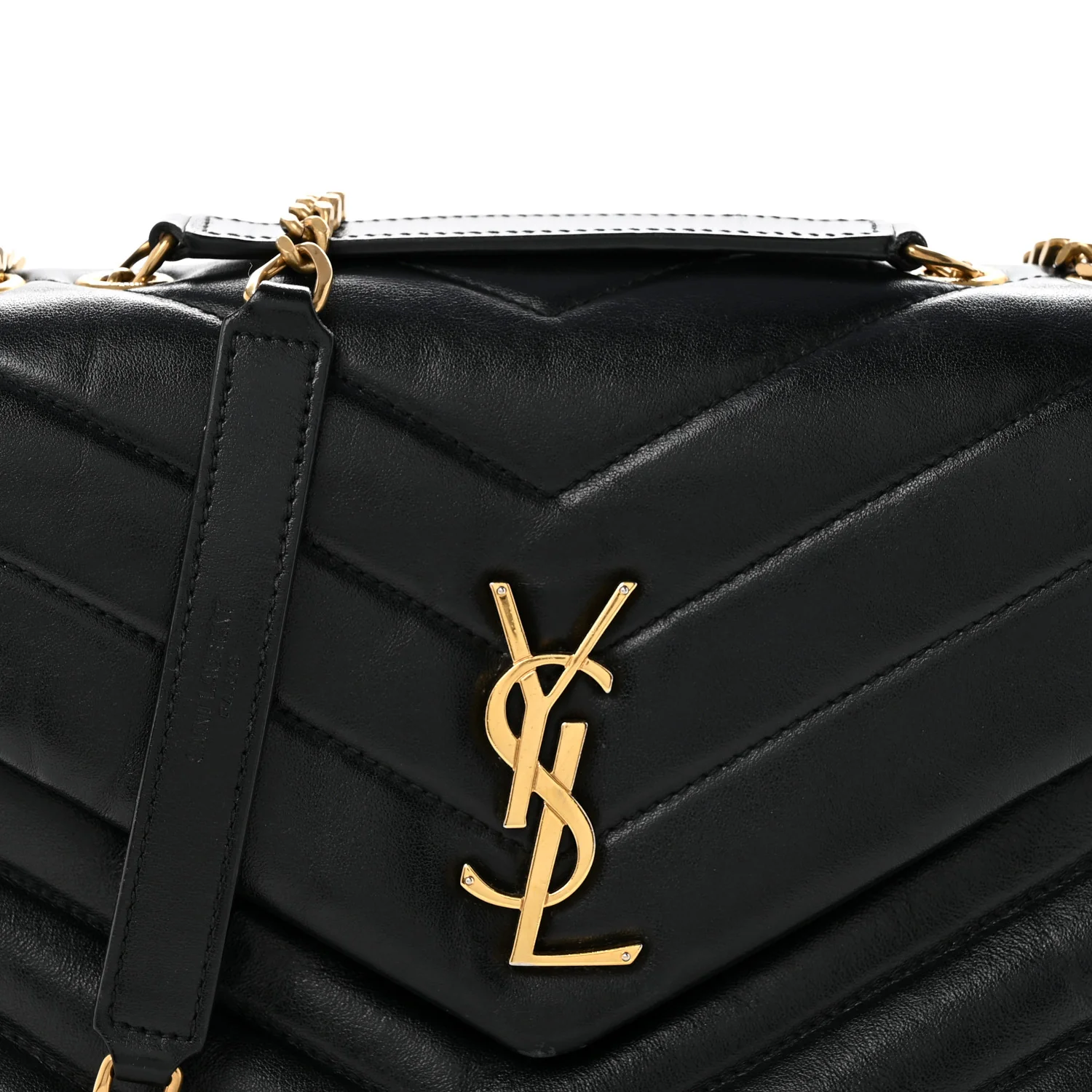 Calfskin Y Quilted Monogram Small Loulou Chain Satchel Black