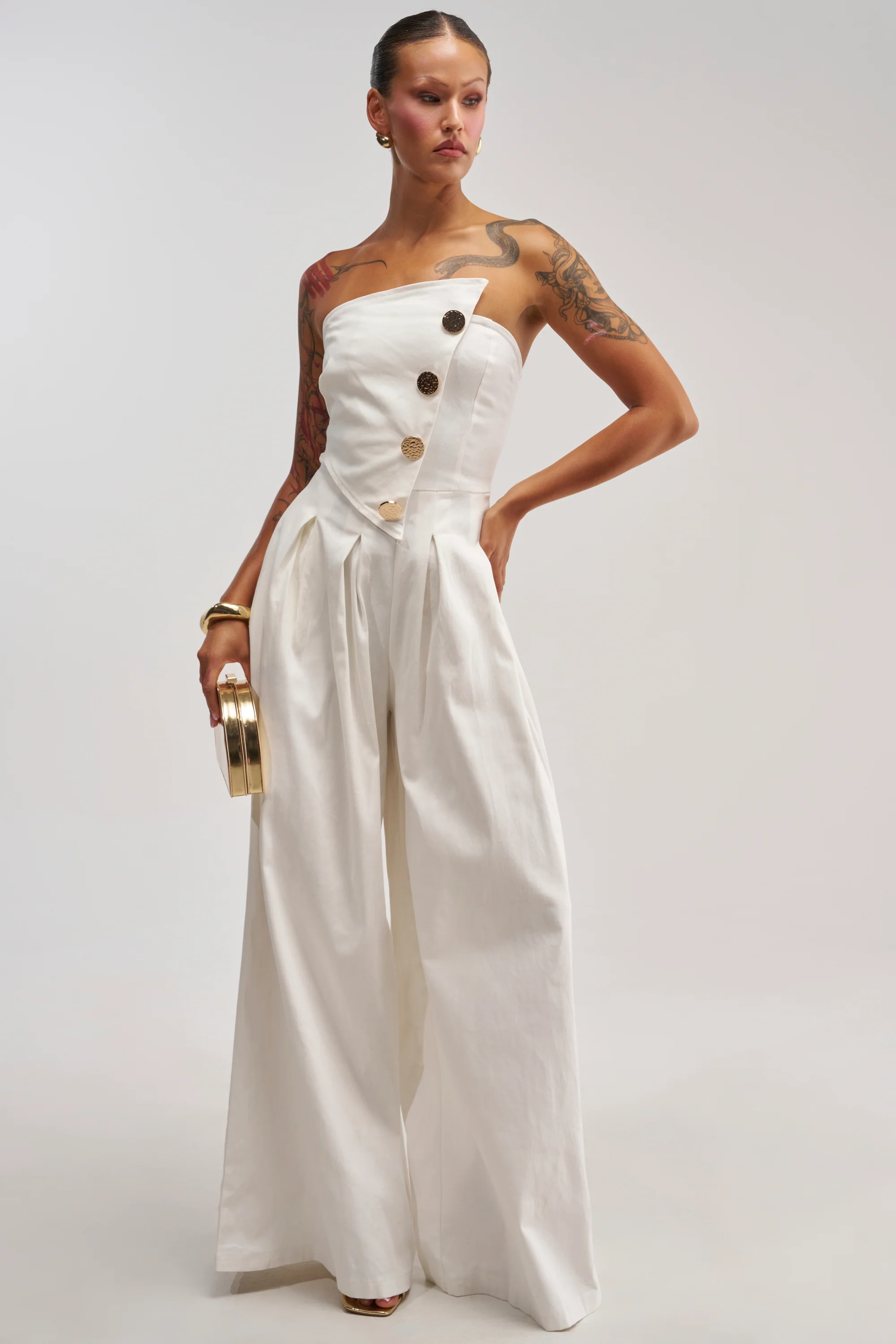 MILANO WOVEN JUMPSUIT IN WHITE - Akira Store