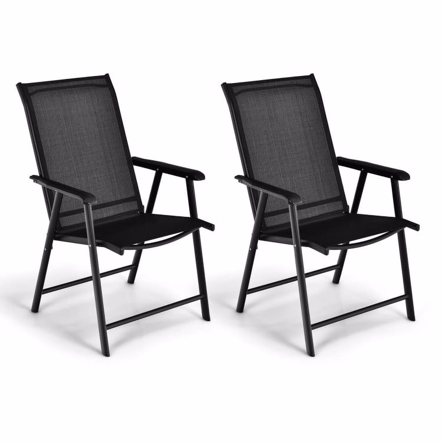 Yardi Yard Set of 2 Outdoor Patio Folding Chair with Ergonomic Armrests-Black, Outdoor Furniture Chairs for Backyard, Porch, Garden, Poolside
