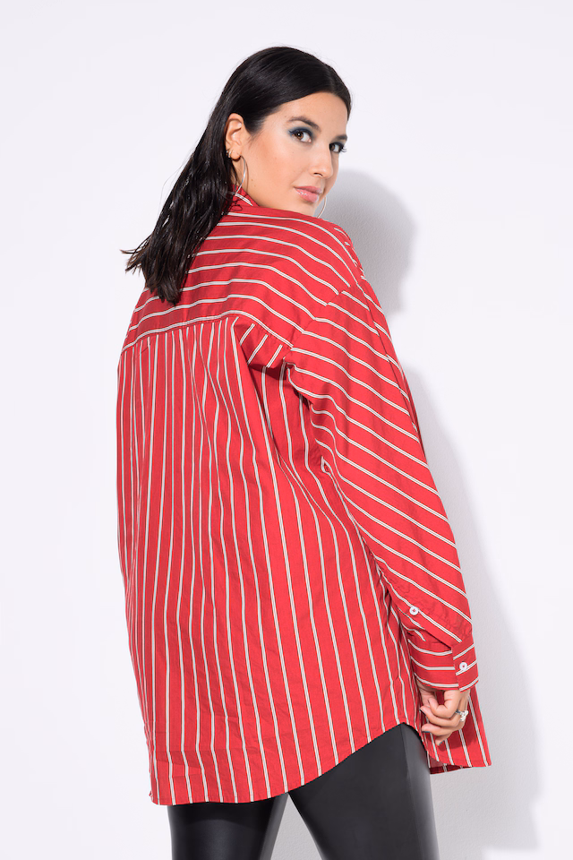 Oversized Long Sleeve Pinstripe Tunic Blouse