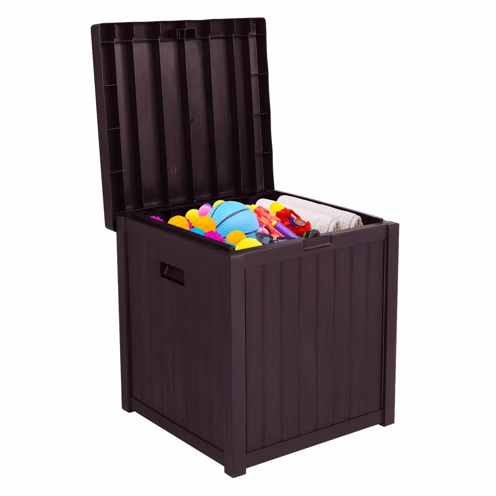 Patio Storage Box Waterproof, enyopro Outdoor PP Storage Patio Furniture Container, 51 Gallon Garden Storage Box with Seat for Backyard Pool Deck, 22 x 22 x 24.5, Brown, JA3239