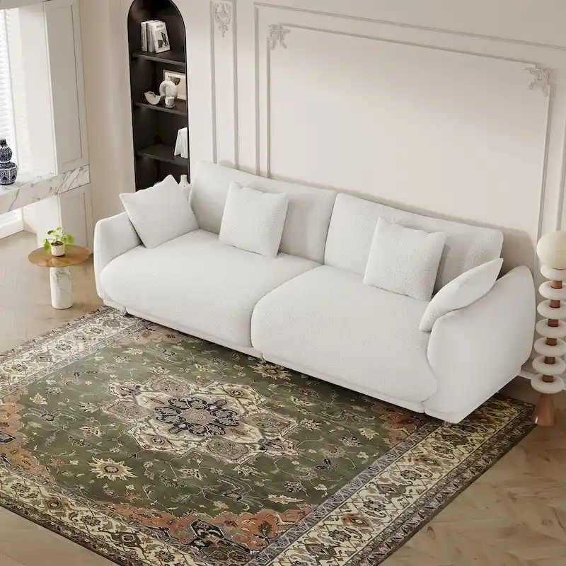 86.6" Contemporary Teddy Velvet Triple Sofa with 4 Cushions and Metal Legs