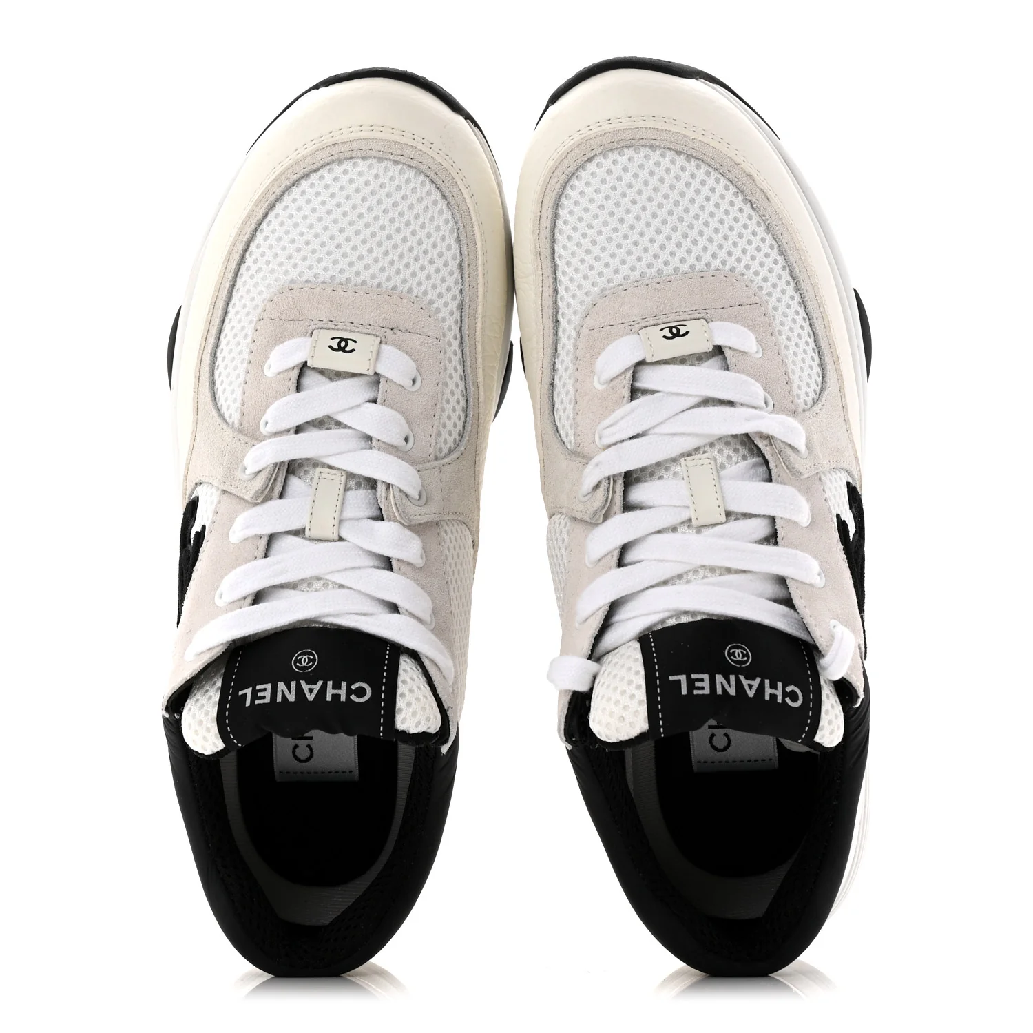 Mesh Suede Calfskin Grained Calfskin Womens CC Sneakers 37.5 White Black