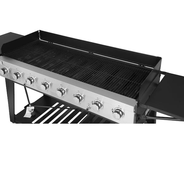 8-Burner Event Propane Gas Grill in Black with 2 Folding Side Tables with Cover