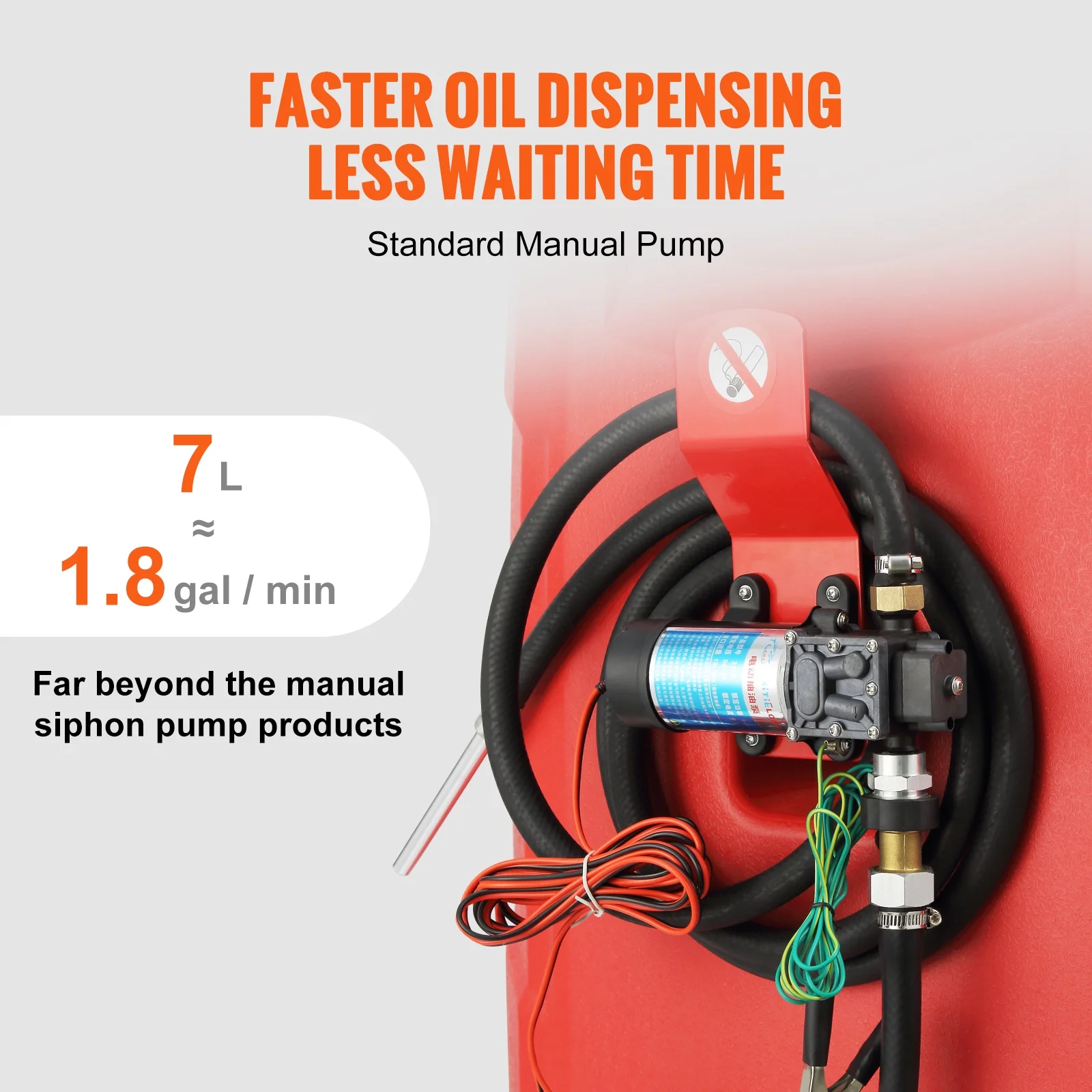 Fuel Carrier, 32 Gallon, Mobile Fuel Storage Unit On-Wheels, Equipped with 12V DC Transfer Pump, Gasoline Diesel Fuel Holder with 8.2 ft Hose, Flow Rate 7L/min, Suitable for Trucks, Boats - Image 6