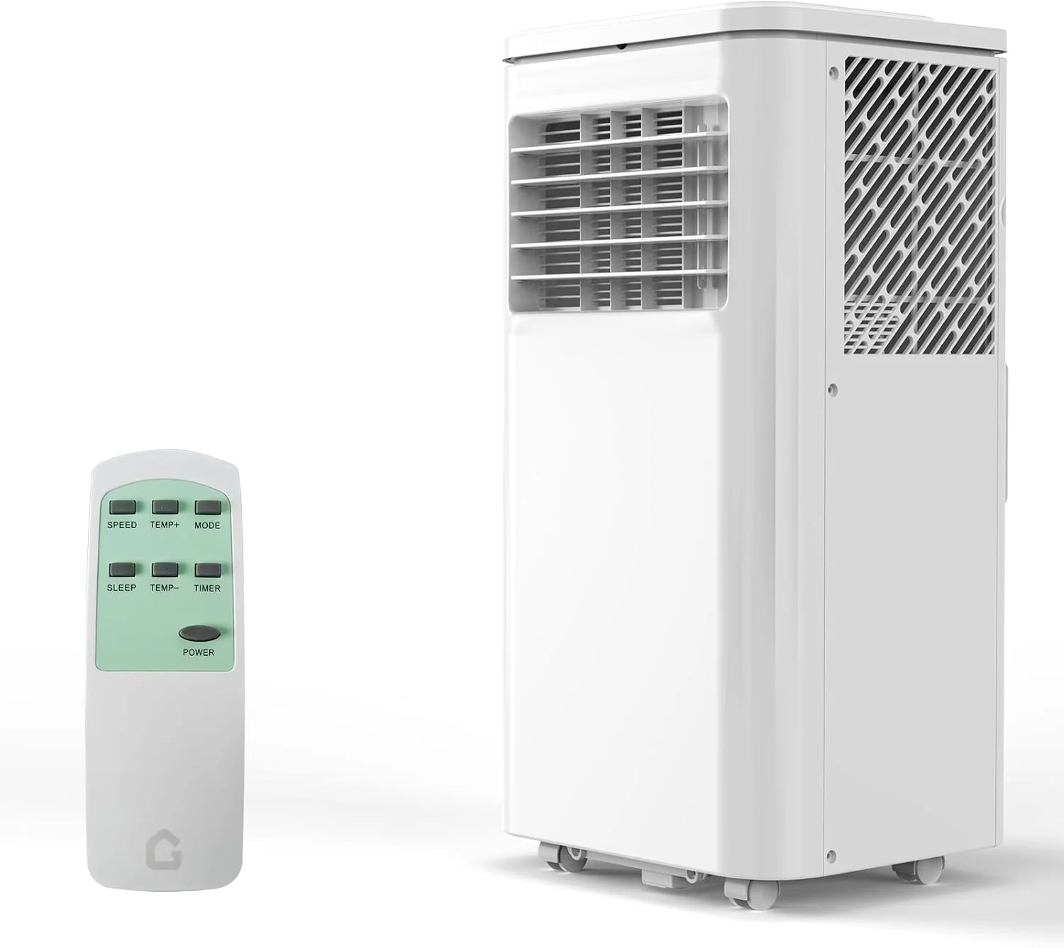 Climatiseur portable 8 000 BTU, silencieux et performant, capable de rafraîchir jusqu'à 350 pi² (environ 32,5 m²), avec déshumidificateur, minuterie 24 h, modes sommeil, unité 3 en 1 et télécommande. Idéal pour chambre, bureau ou appartement.