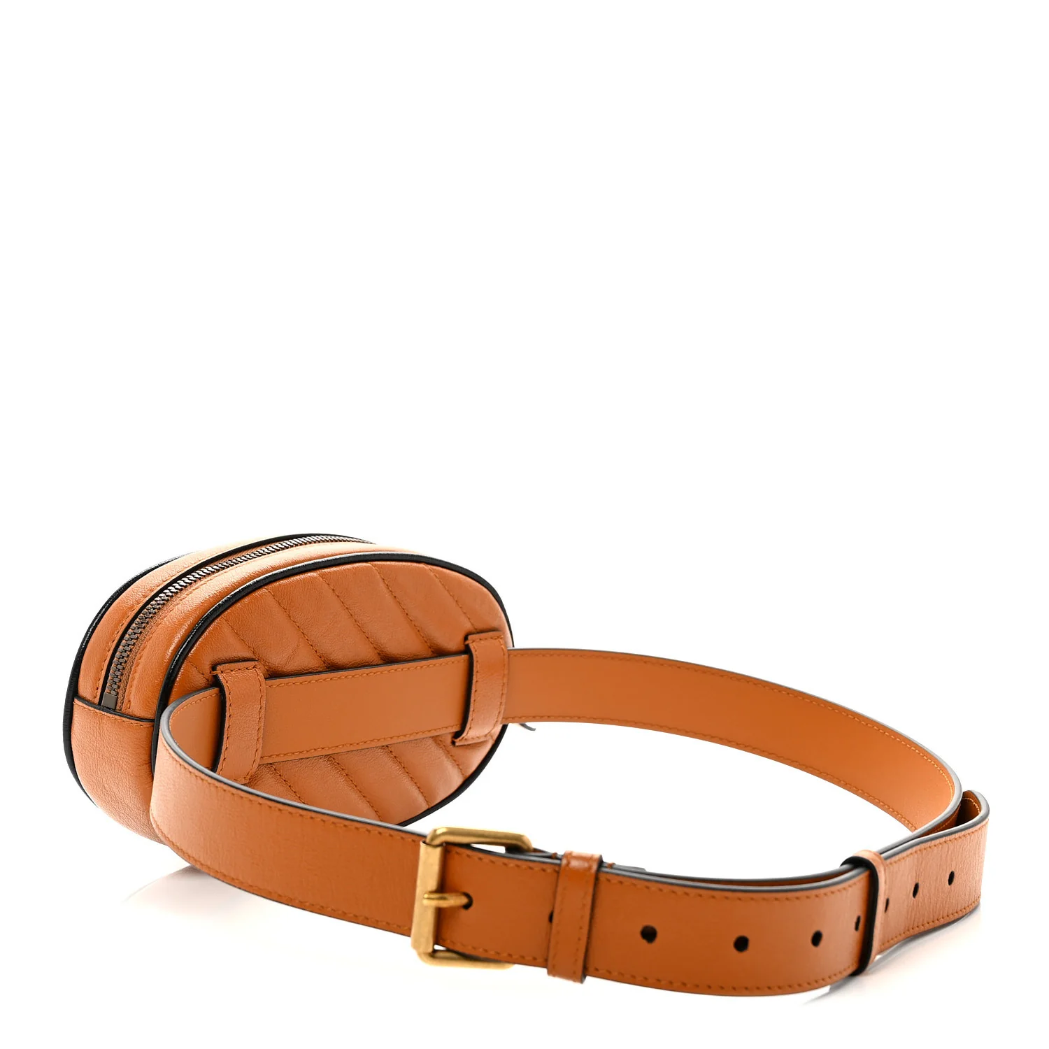 Vintage Effect Calfskin Matelasse Diagonal Torchon GG Marmont Belt Bag 95 38 Cognac