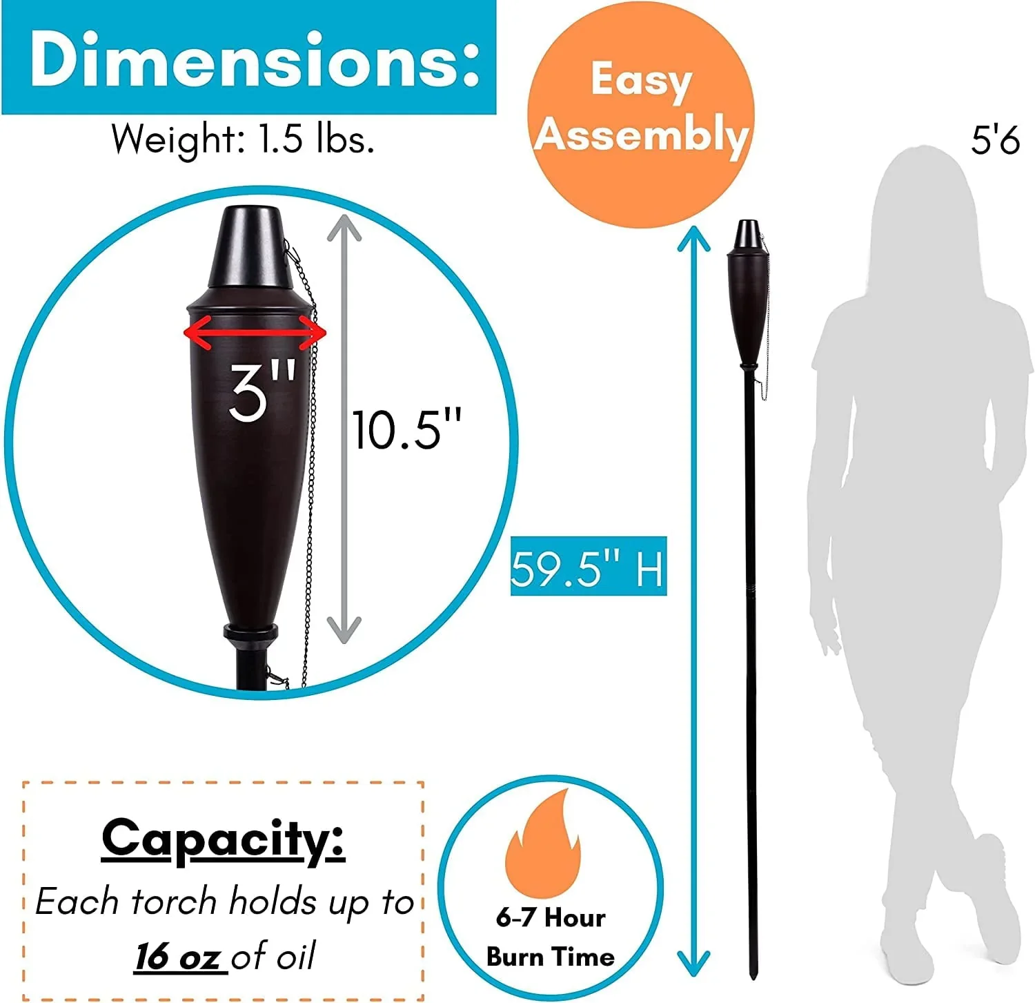 BirdRock Home 4 Pack Outdoor Garden Torches - Oil Rubbed Bronze