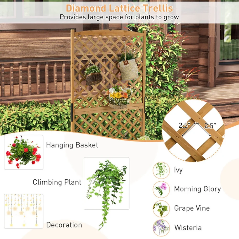 Planter Raised Bed with Trellis for Plant Flower Climbing, Tier Plant Stand, Outdoor Garden Potting Bench for Patio Porch Garden, Orange - Image 3