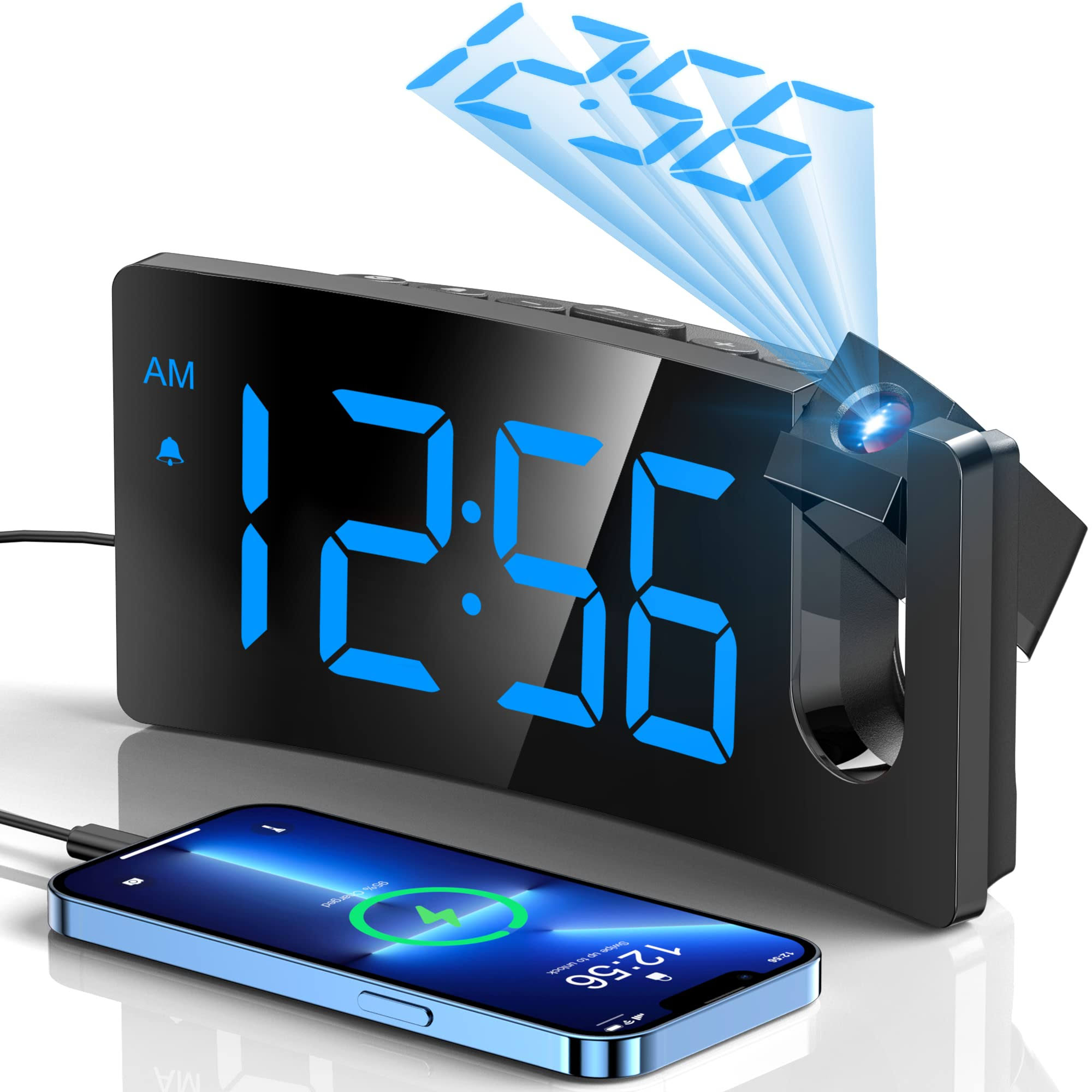 GOLOZA Projection Alarm Clock, Digital Clock with 180�� Rotatable Projector, 3-Level Brightness Dimmer, Clear LED Display, USB Charger, Progressive