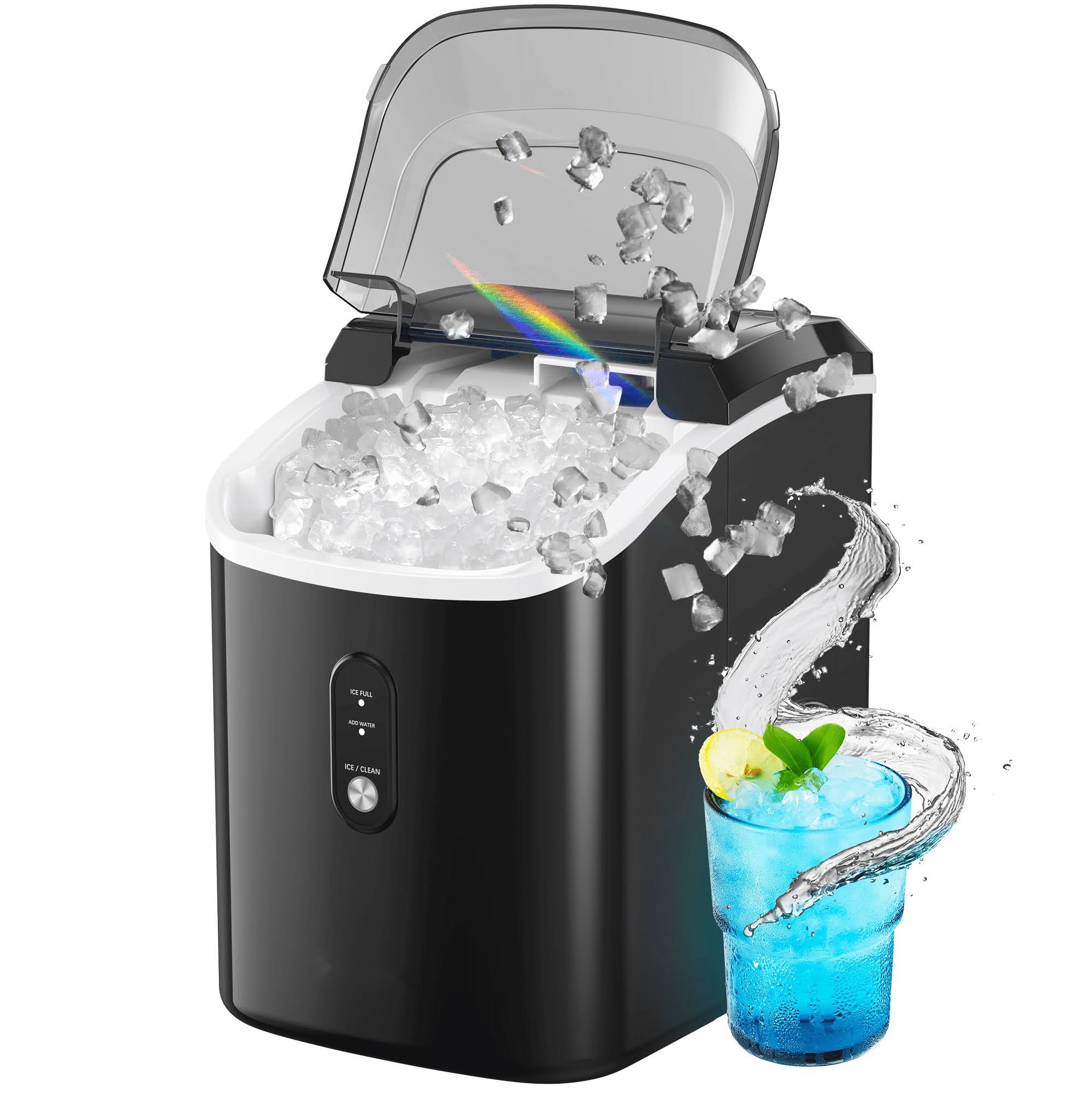Philergo Nugget Ice Maker Countertop, 33Lbs/24H with Self-Cleaning Function for Home/Kitchen/Office, Stainless Steel