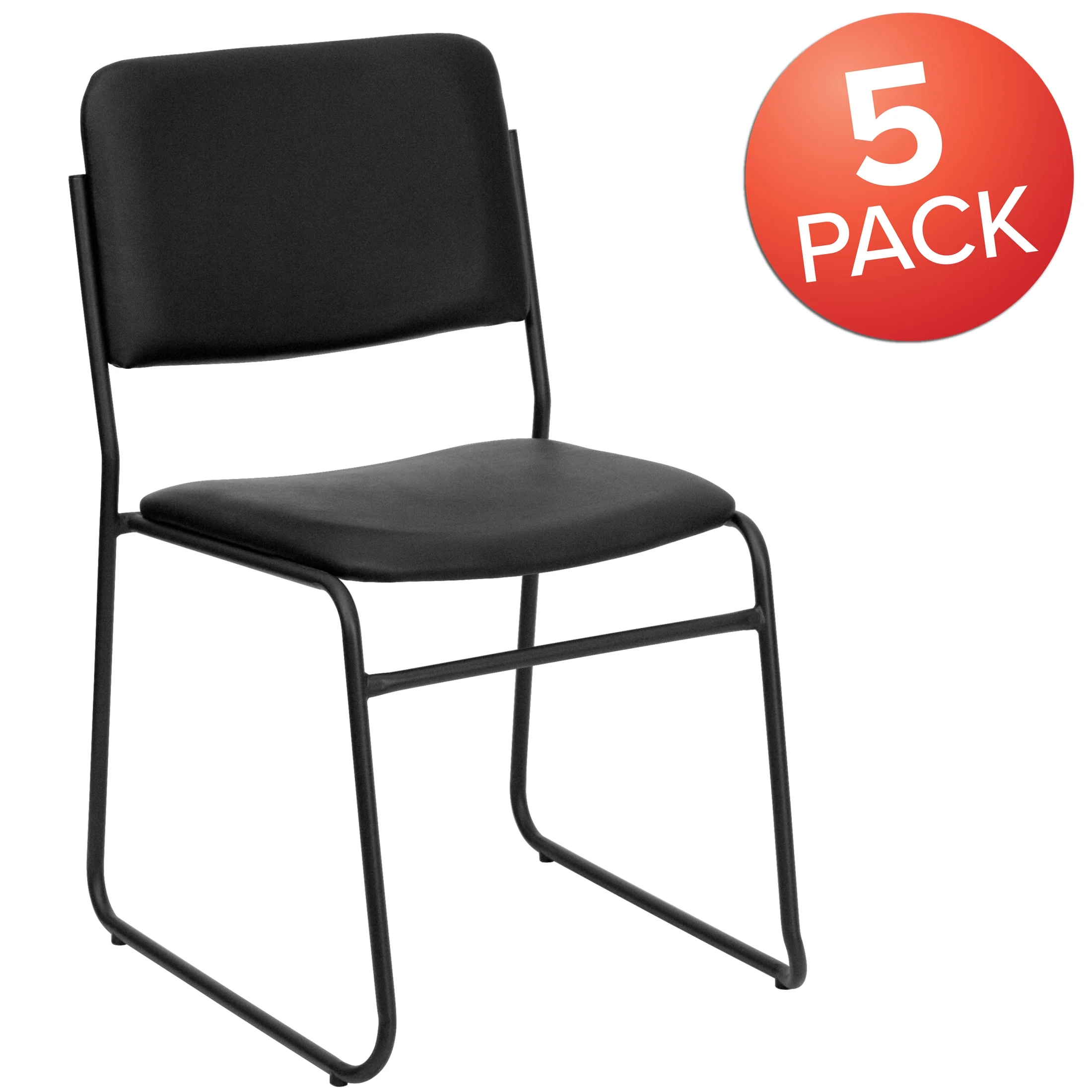 Flash Furniture Hercules Series Adult High - Density Vinyl Sled Base Stack Chairs, Set of 5, Black