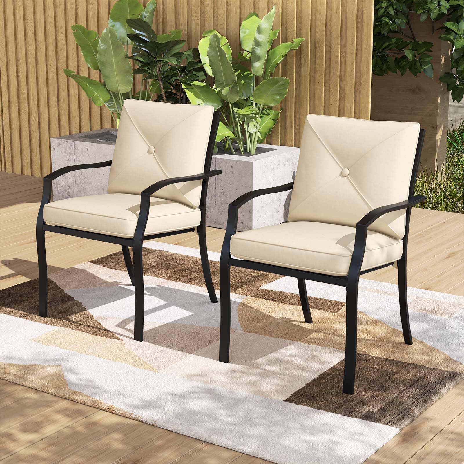 Tangkula Metal Outdoor Dining Chair Set of 2/4 Stackable Patio Chairs w/Armrests