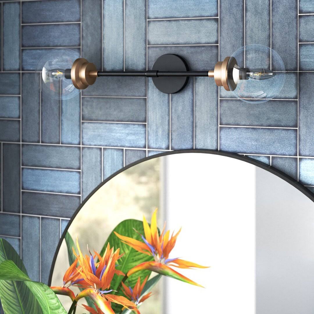 Breit 2 -Light Dimmable Vanity Light Mercury Row Finish: Matte Black / Brass Accents