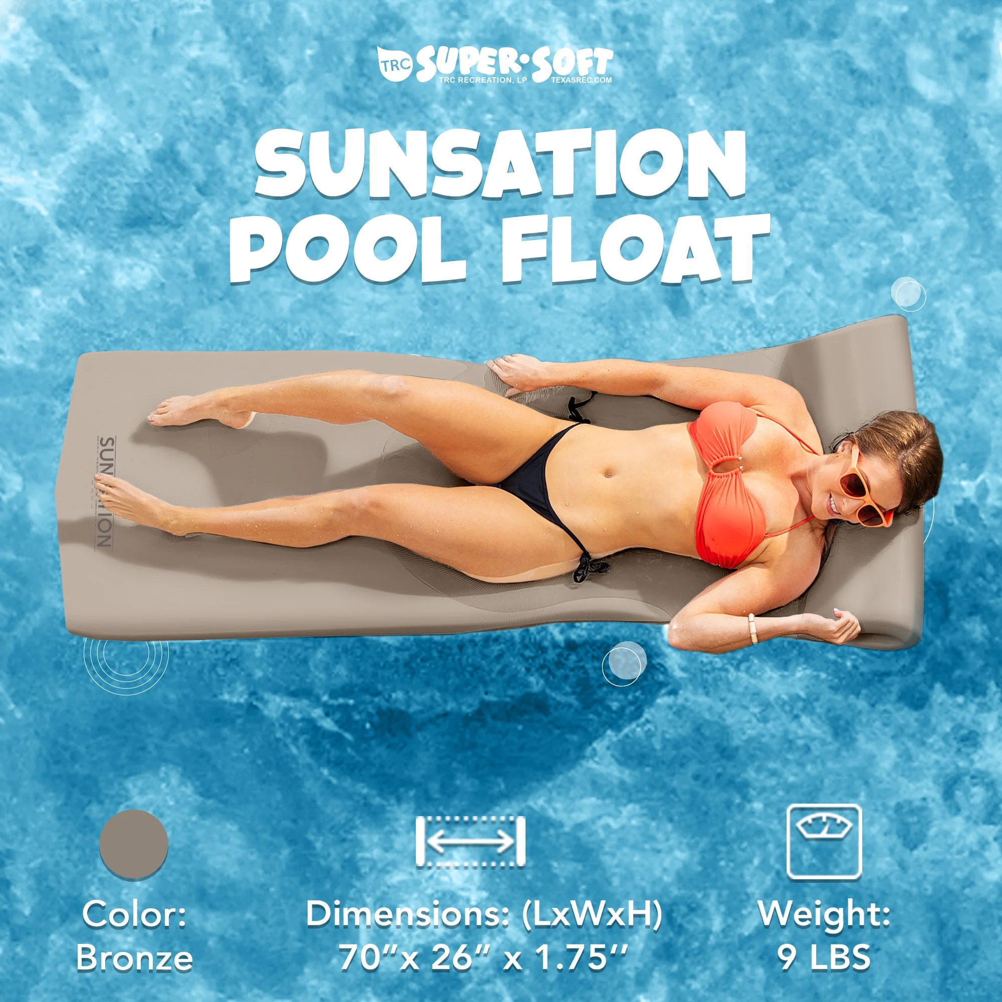 Sunsation 1.75" Thick Foam Pool Float Lounger w/ Headrest, 2 Pack, Bronze - Image 2