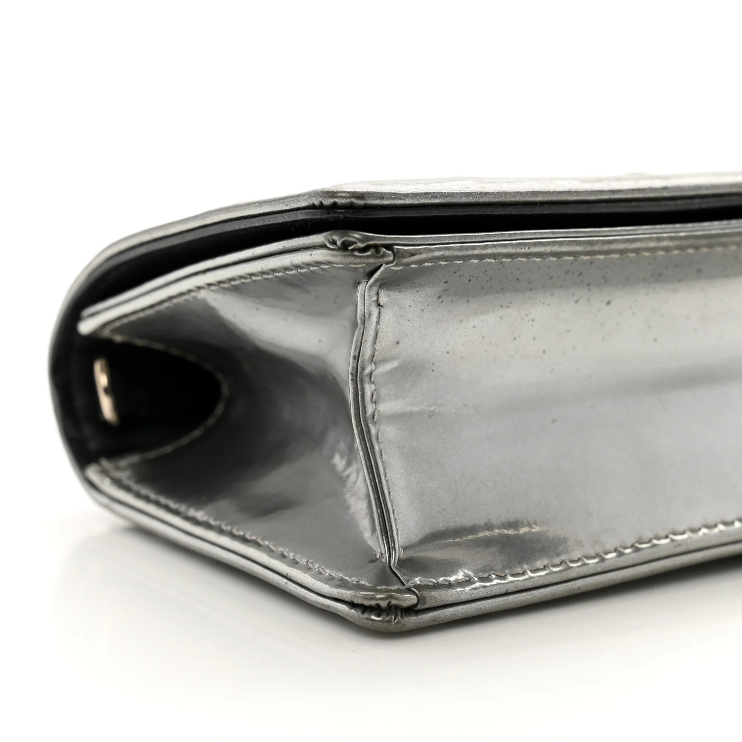Metallic Patent Micro-Cannage Baby Diorama Flap Bag Silver
