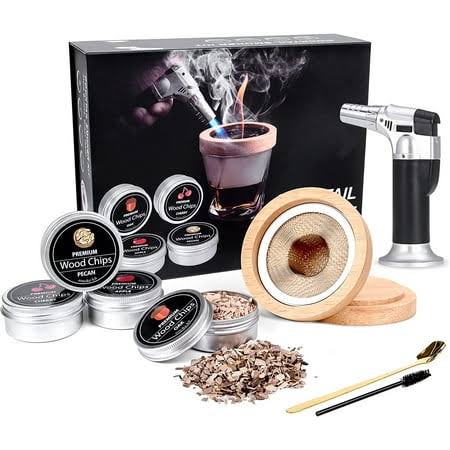 Whiskey Cocktail Smoker Kit, Ogednac Old Fashioned Smoker Kit with Torch, 4 Flavors Wood Chips, Groomsmen Wedding Gifts for Bourbon lovers, Drink