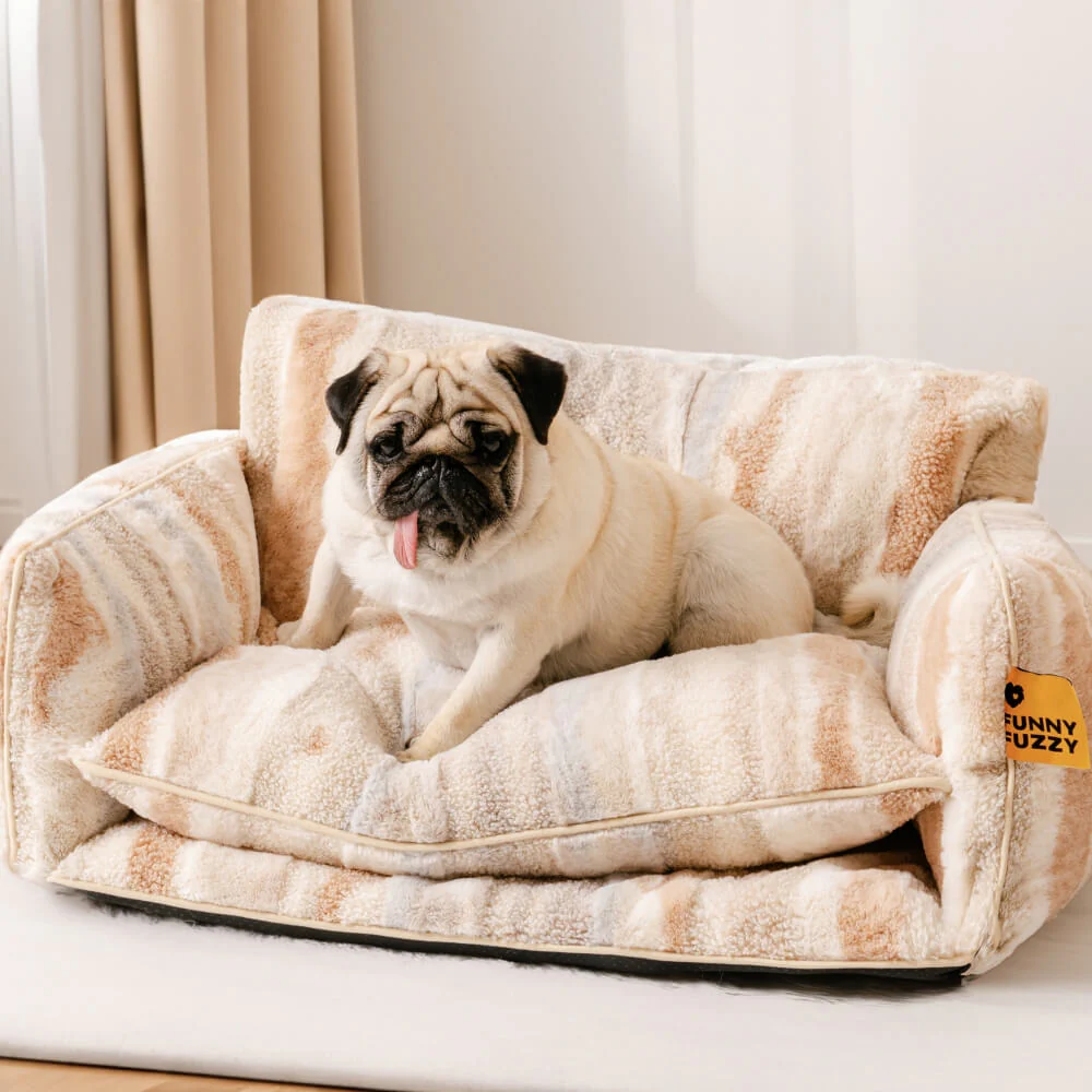 Trendy Striped Faux Lambswool Double Layer Dog & Cat Sofa Bed - Home Office
