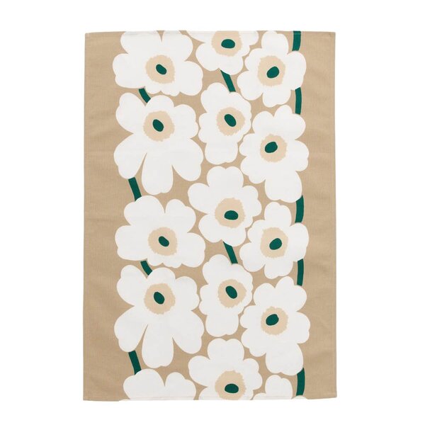 Unikko kjøkkenhåndkle 47x70 cm sand/hvit/smaragdgrønn