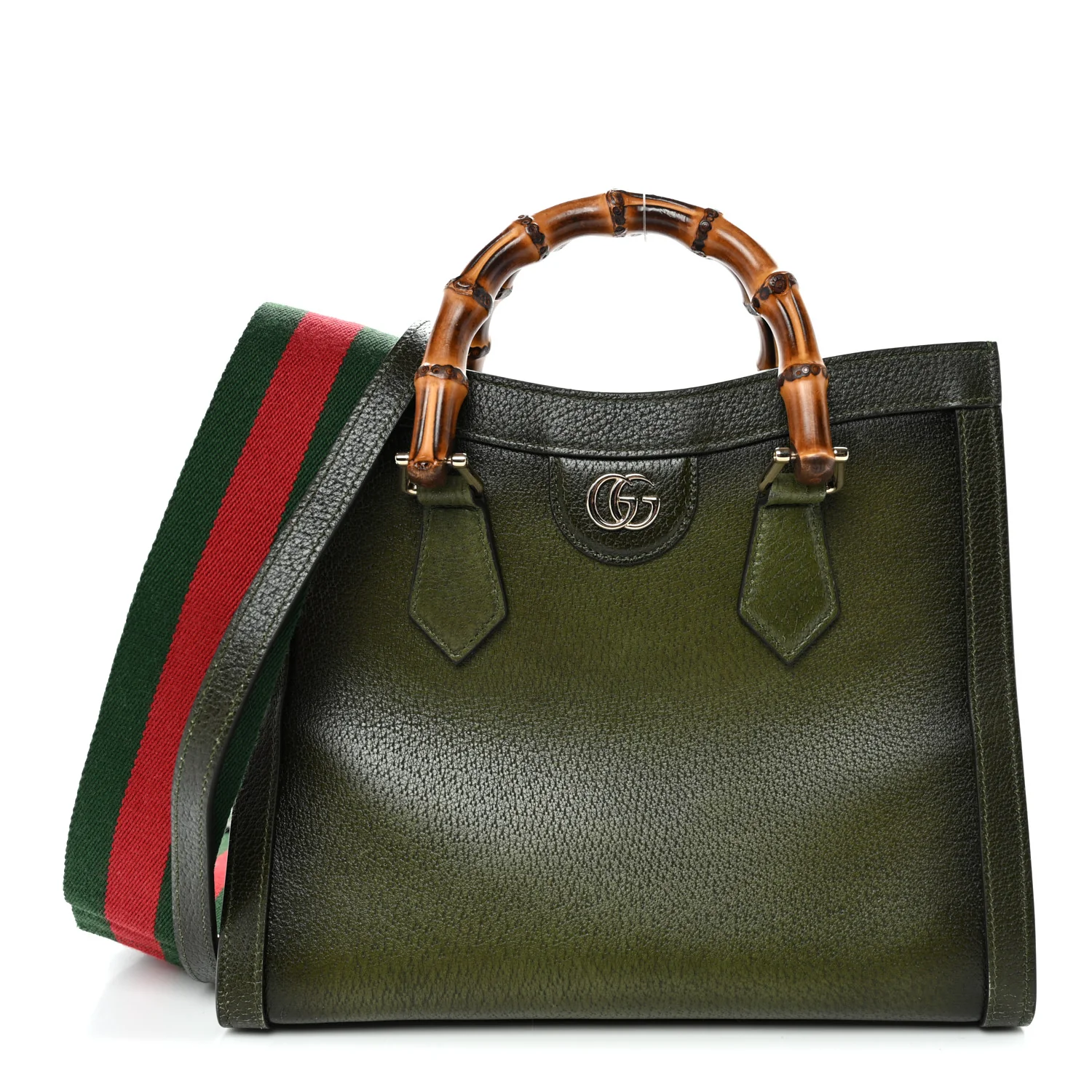 Textured Dollar Calfskin Web Small Diana Tote Bag Green Ombre